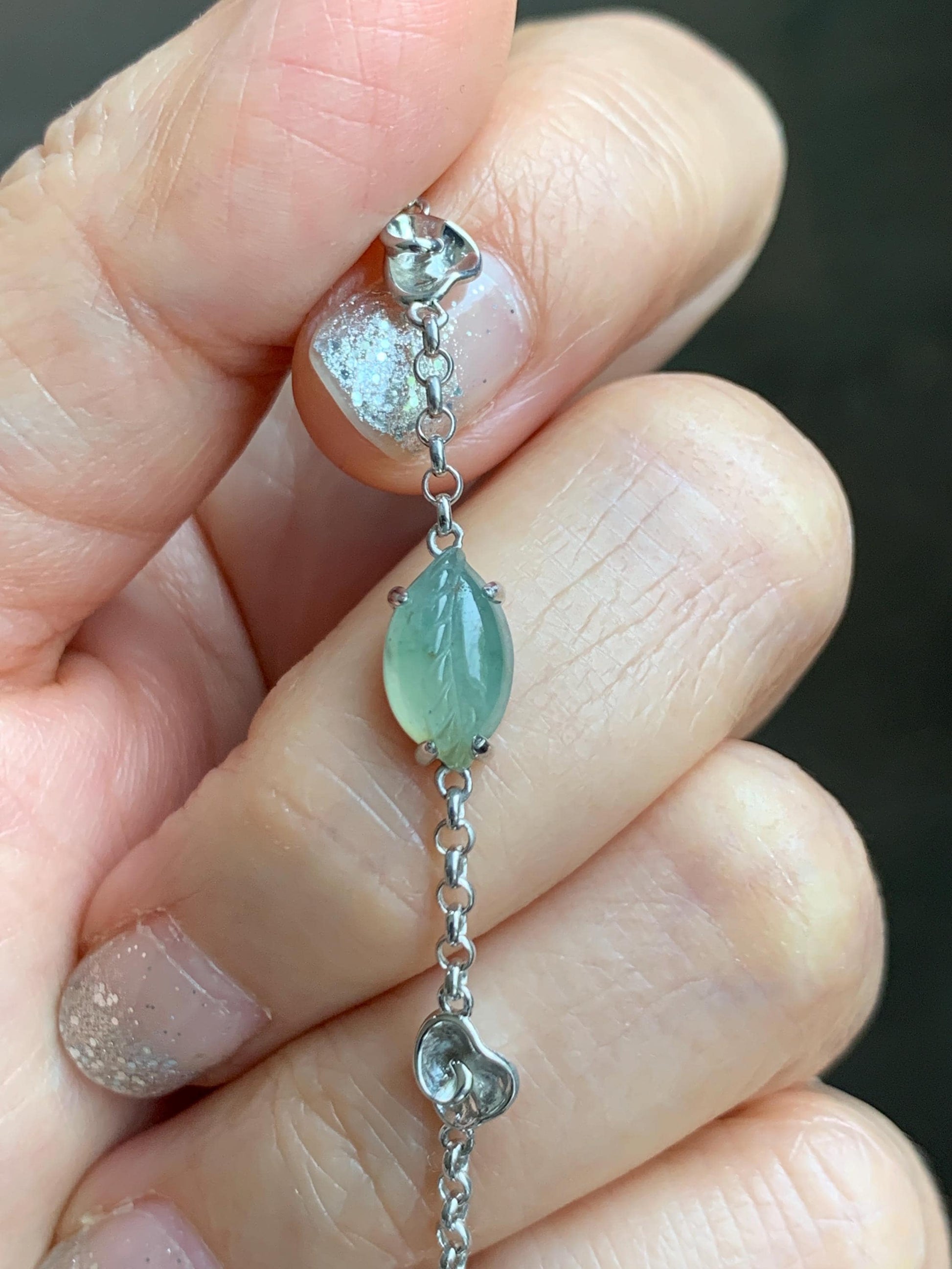 Certified Natural Grade A Icy Translucent Jade Jadeite Dumpling Seahorse Totoro Charms Bracelet Sterling Silver 6.25-7.75” 天然冰胶多宝翡翠手链 163