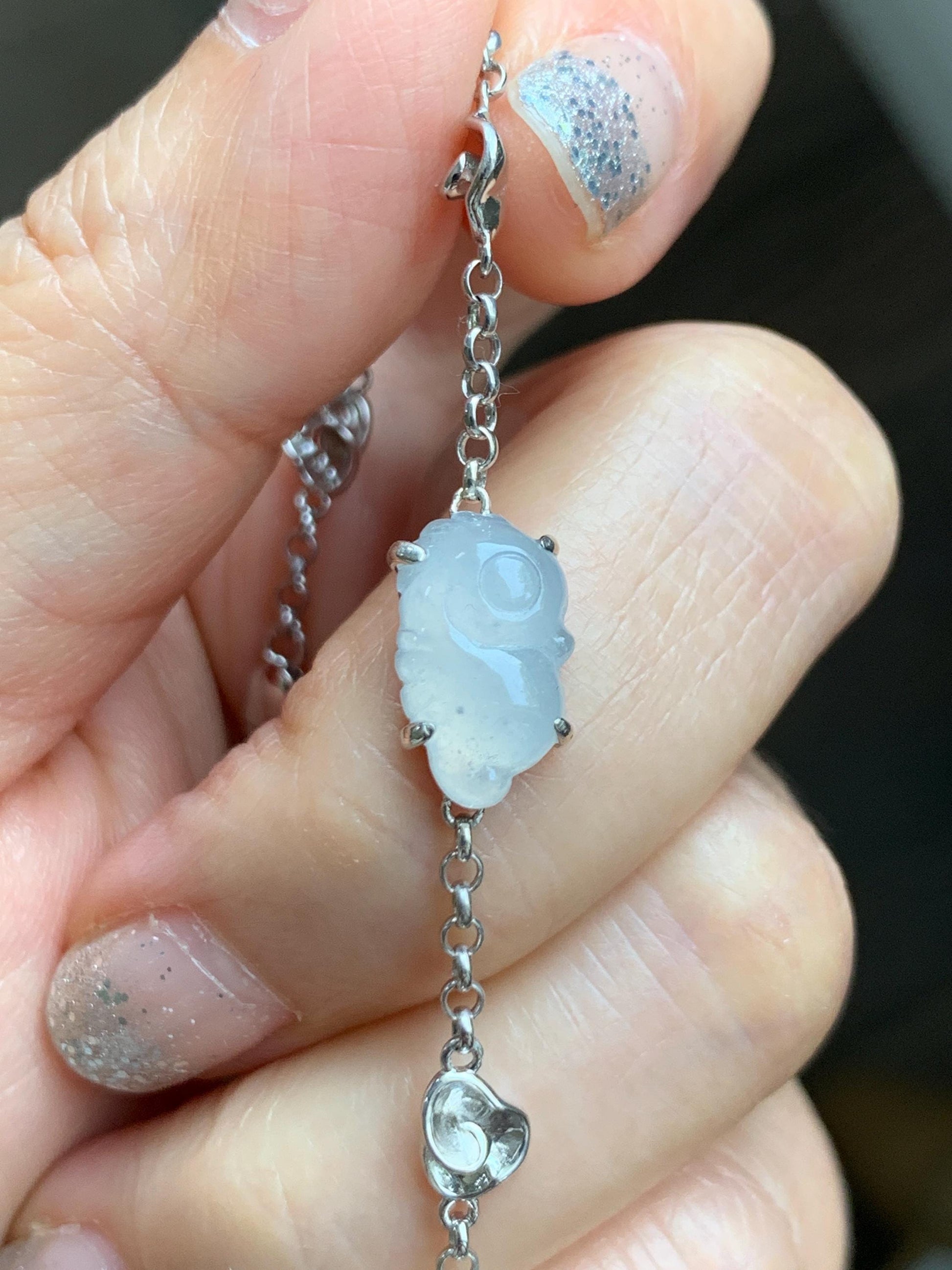Certified Natural Grade A Icy Translucent Jade Jadeite Dumpling Seahorse Totoro Charms Bracelet Sterling Silver 6.25-7.75” 天然冰胶多宝翡翠手链 163