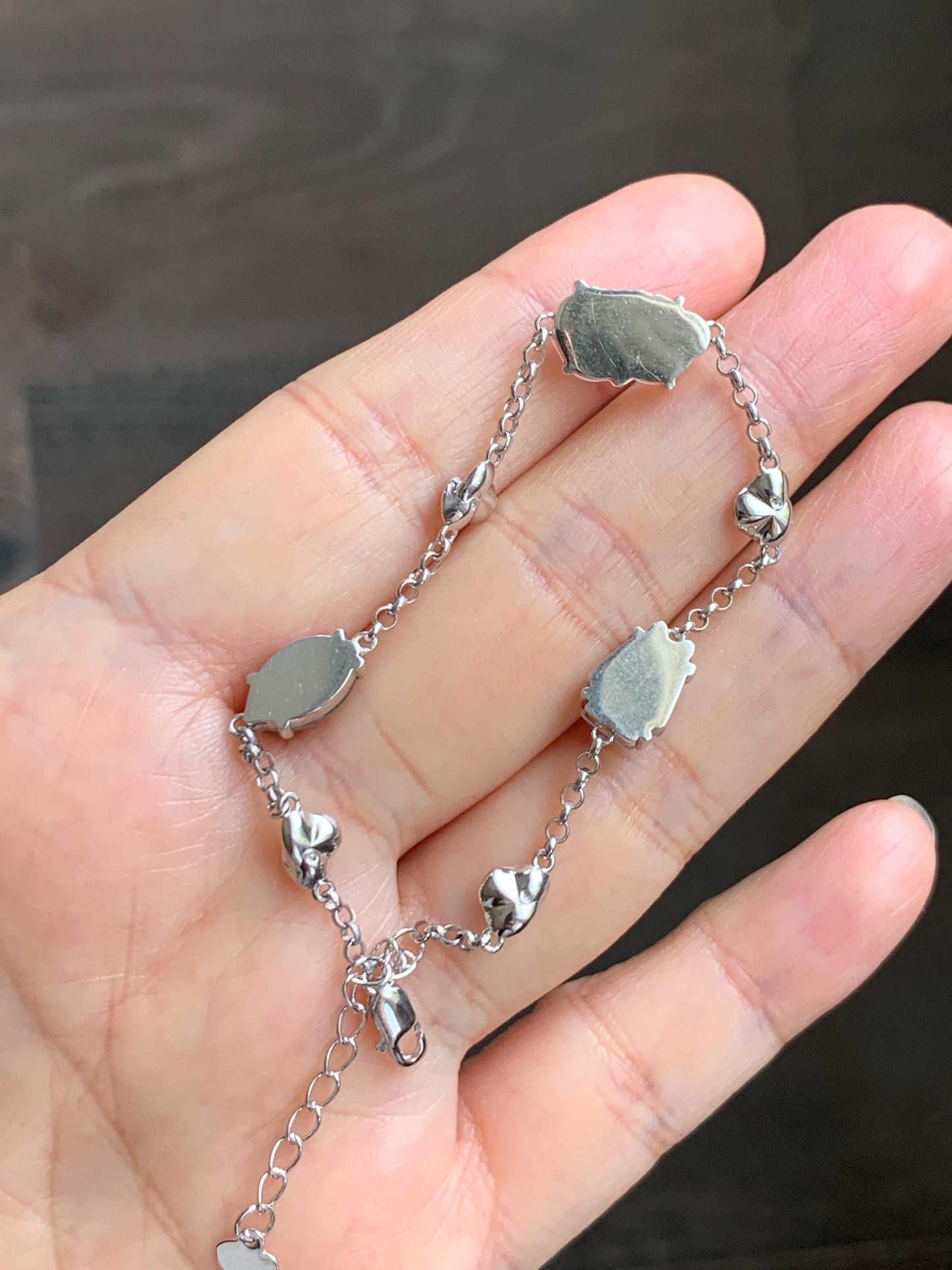 Certified Natural Grade A Icy Translucent Jade Jadeite Dumpling Seahorse Totoro Charms Bracelet Sterling Silver 6.25-7.75” 天然冰胶多宝翡翠手链 163