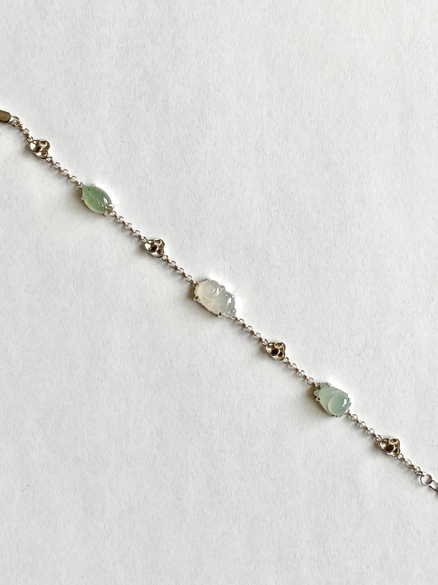 Certified Natural Grade A Icy Translucent Jade Jadeite Dumpling Seahorse Totoro Charms Bracelet Sterling Silver 6.25-7.75” 天然冰胶多宝翡翠手链 163