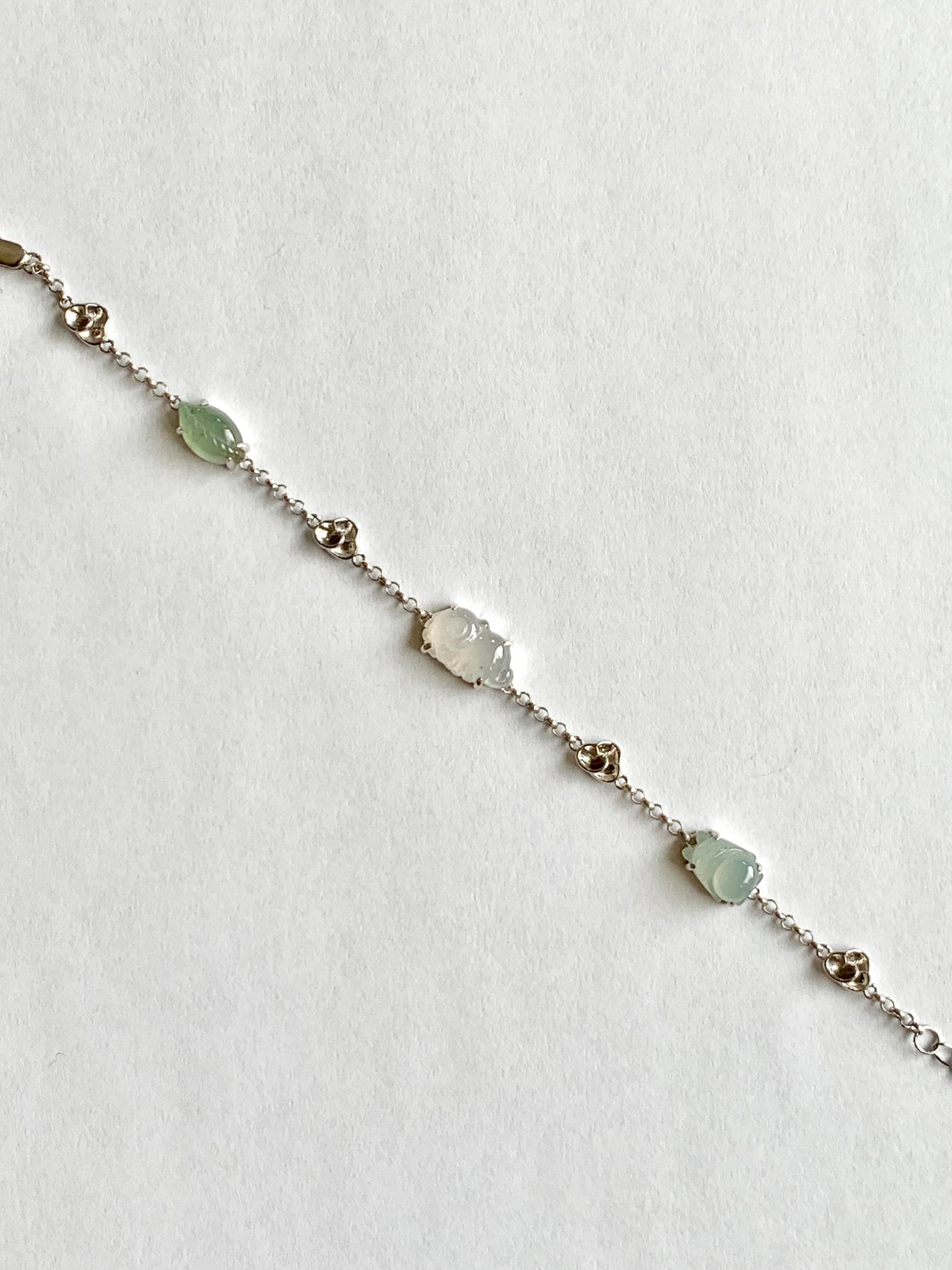 Certified Natural Grade A Icy Translucent Jade Jadeite Dumpling Seahorse Totoro Charms Bracelet Sterling Silver 6.25-7.75” 天然冰胶多宝翡翠手链 163