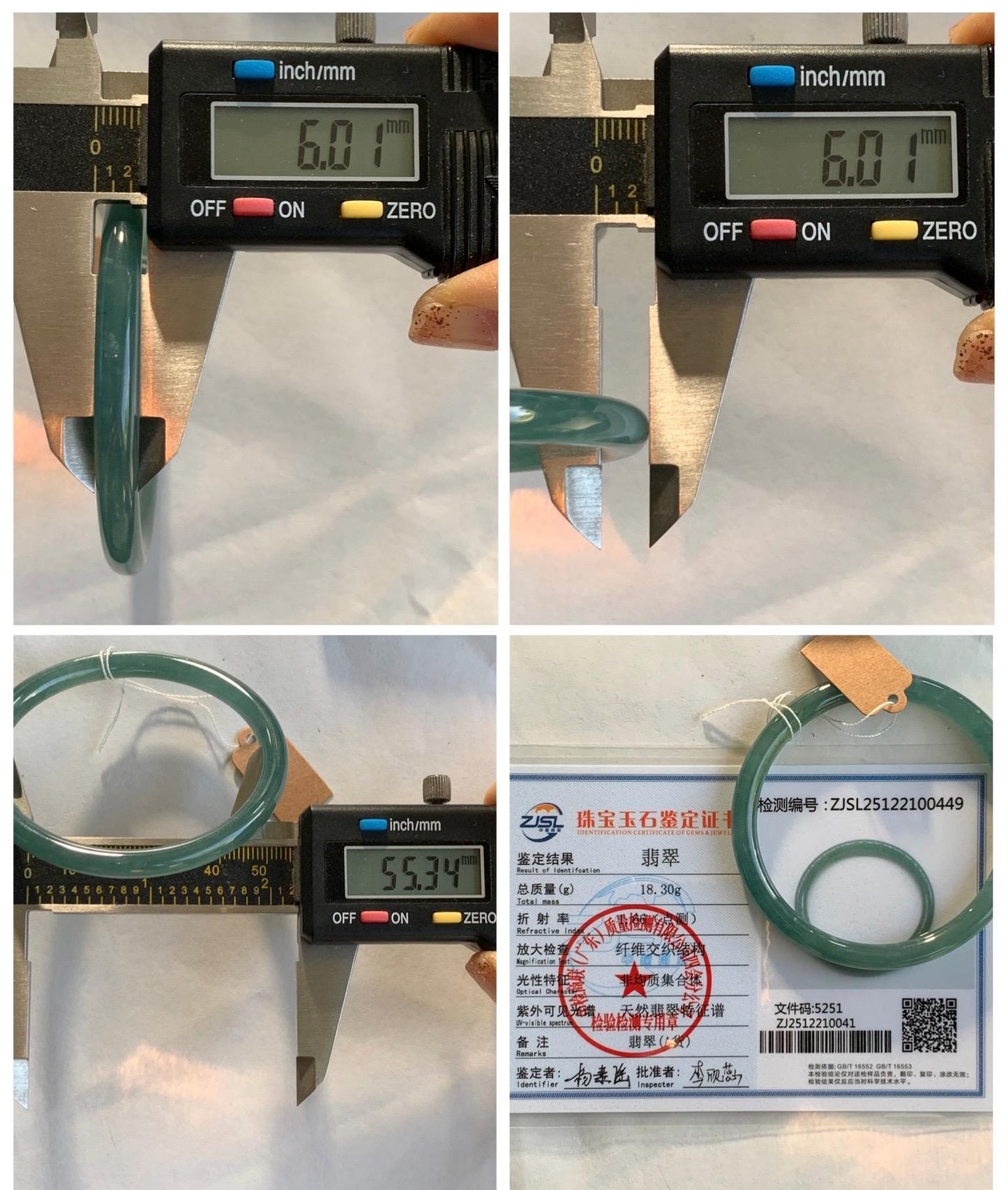 Certified Natural Grade A Guatemalan Icy Translucent Dusty Teal Green Jade Jadeite Slim Bangle Bracelet 55.34mm 6.84” 天然冰危晴蓝翡翠细圆条手镯 449