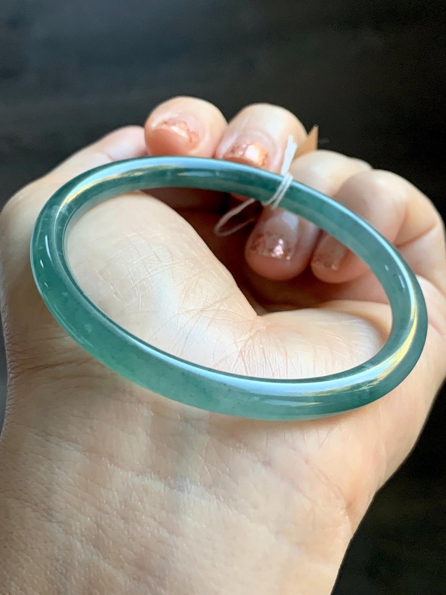 Certified Natural Grade A Guatemalan Icy Translucent Dusty Teal Blue Jade Jadeite Slim Bangle Bracelet 54.93mm 6.79” 天然冰危晴蓝翡翠细圆条手镯 473