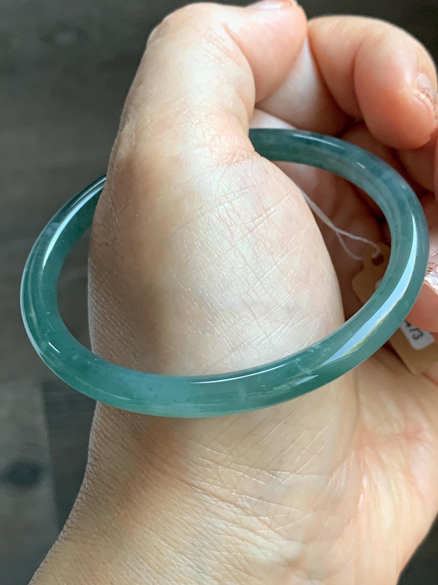 Certified Natural Grade A Guatemalan Icy Translucent Dusty Teal Blue Jade Jadeite Slim Bangle Bracelet 54.93mm 6.79” 天然冰危晴蓝翡翠细圆条手镯 473