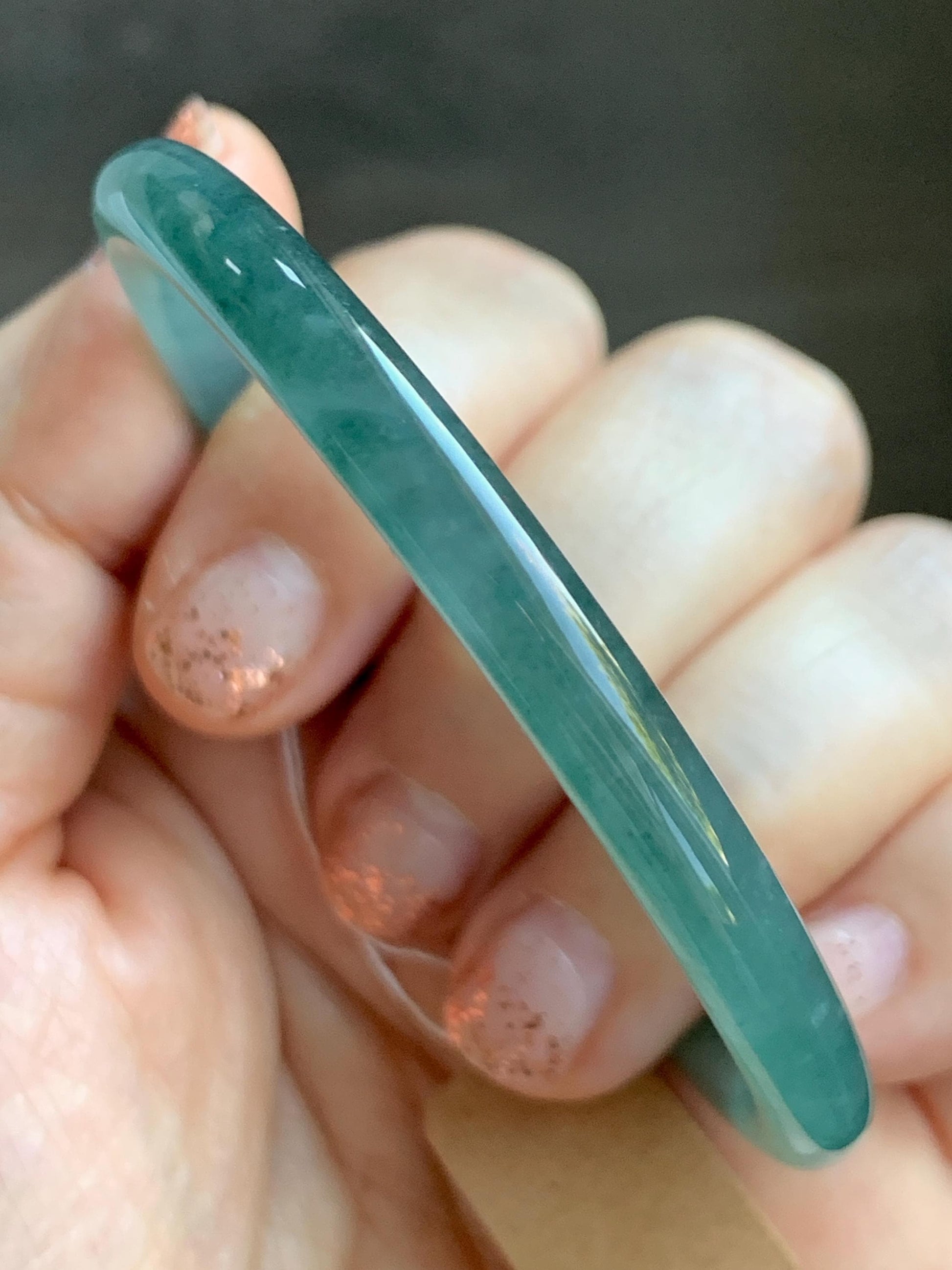 Certified Natural Grade A Guatemalan Icy Translucent Dusty Teal Blue Jade Jadeite Slim Bangle Bracelet 54.93mm 6.79” 天然冰危晴蓝翡翠细圆条手镯 473