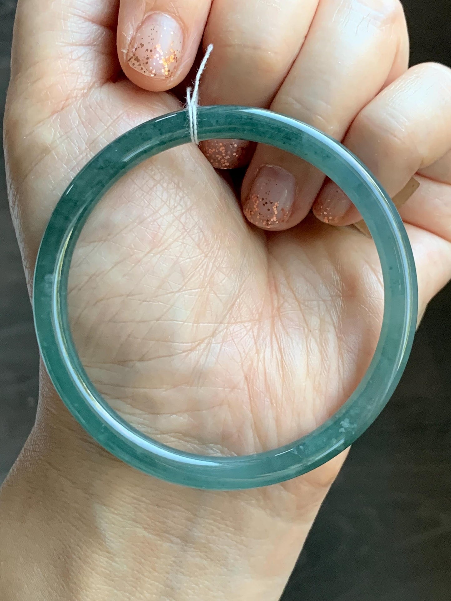Certified Natural Grade A Guatemalan Icy Translucent Dusty Teal Blue Jade Jadeite Slim Bangle Bracelet 54.93mm 6.79” 天然冰危晴蓝翡翠细圆条手镯 473
