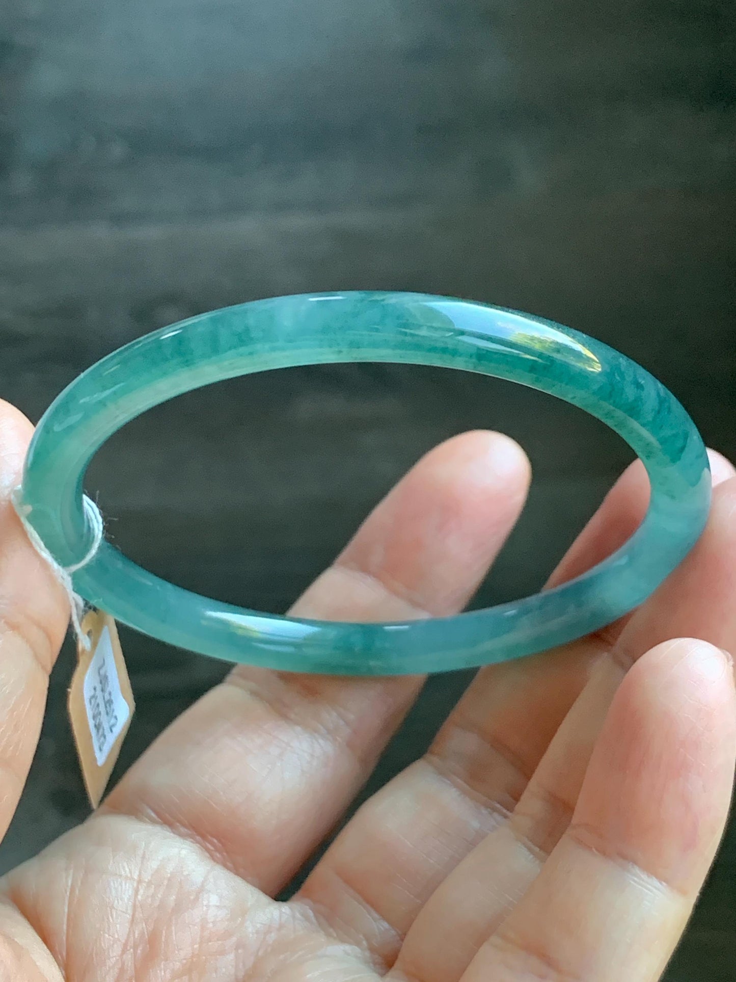 Certified Natural Grade A Guatemalan Icy Translucent Dusty Teal Blue Jade Jadeite Slim Bangle Bracelet 54.93mm 6.79” 天然冰危晴蓝翡翠细圆条手镯 473