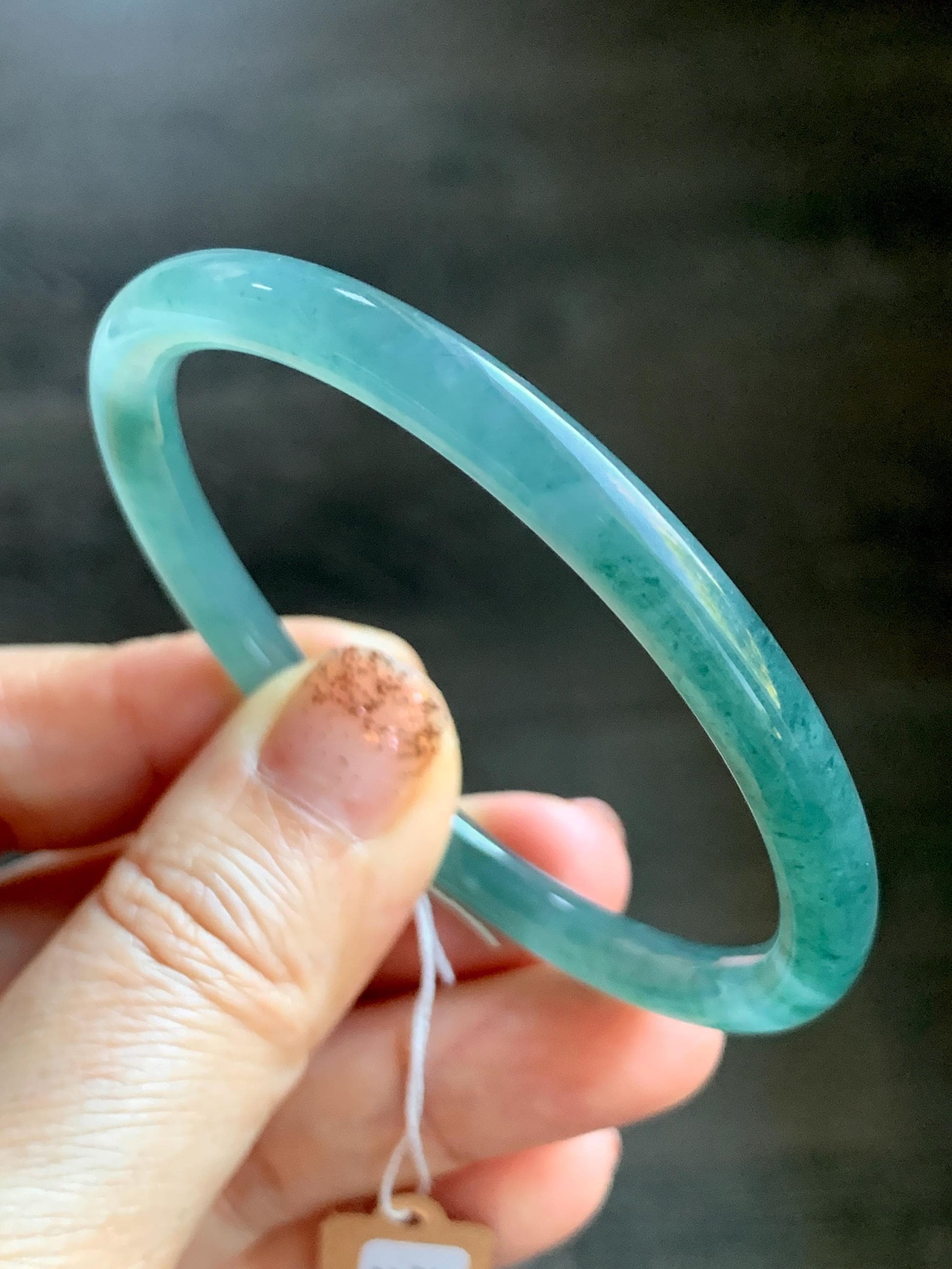 Certified Natural Grade A Guatemalan Icy Translucent Dusty Teal Blue Jade Jadeite Slim Bangle Bracelet 54.93mm 6.79” 天然冰危晴蓝翡翠细圆条手镯 473