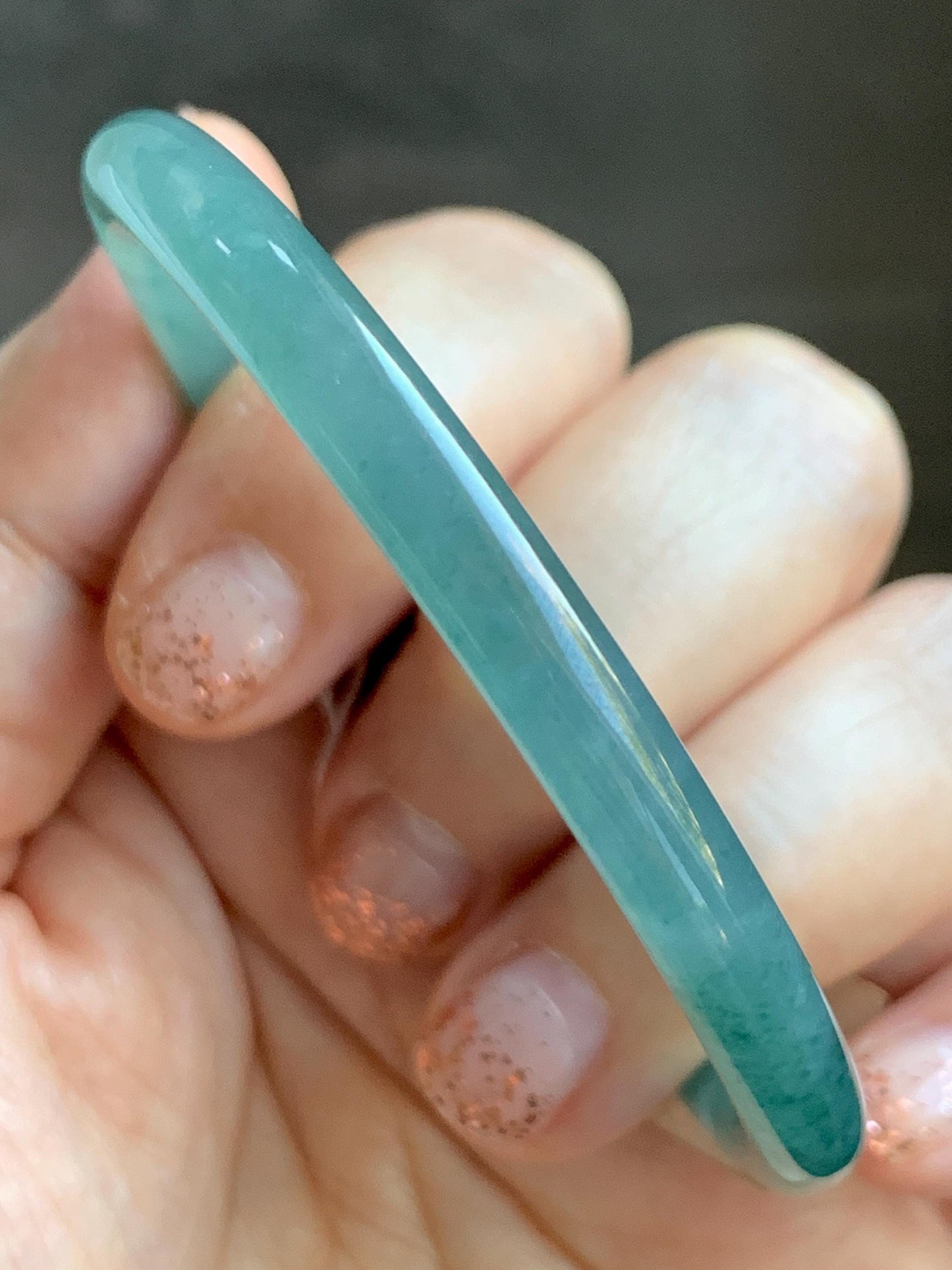 Certified Natural Grade A Guatemalan Icy Translucent Dusty Teal Blue Jade Jadeite Slim Bangle Bracelet 54.93mm 6.79” 天然冰危晴蓝翡翠细圆条手镯 473