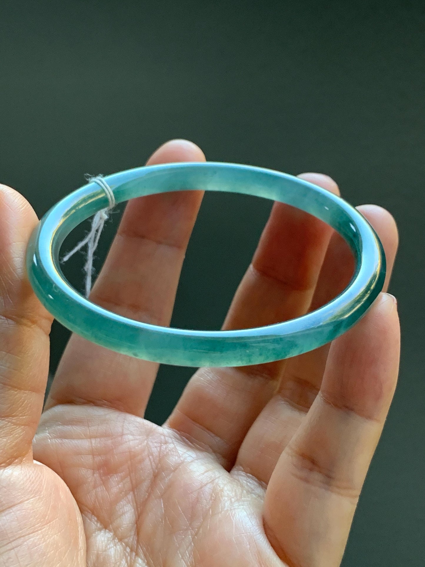 Certified Natural Grade A Guatemalan Icy Translucent Dusty Teal Blue Jade Jadeite Slim Bangle Bracelet 54.93mm 6.79” 天然冰危晴蓝翡翠细圆条手镯 473