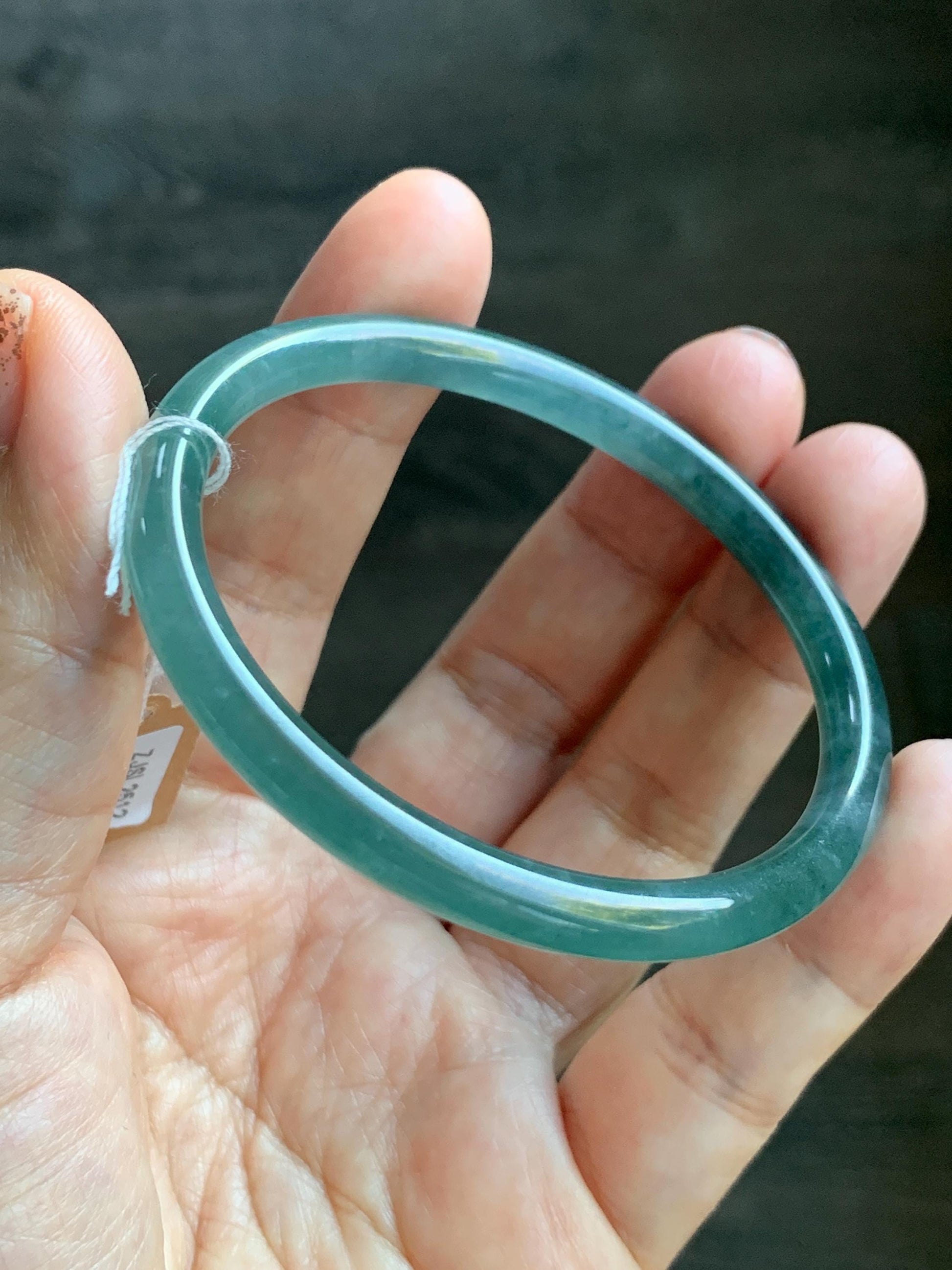 Certified Natural Grade A Guatemalan Icy Translucent Dusty Teal Blue Jade Jadeite Slim Bangle Bracelet 54.93mm 6.79” 天然冰危晴蓝翡翠细圆条手镯 473