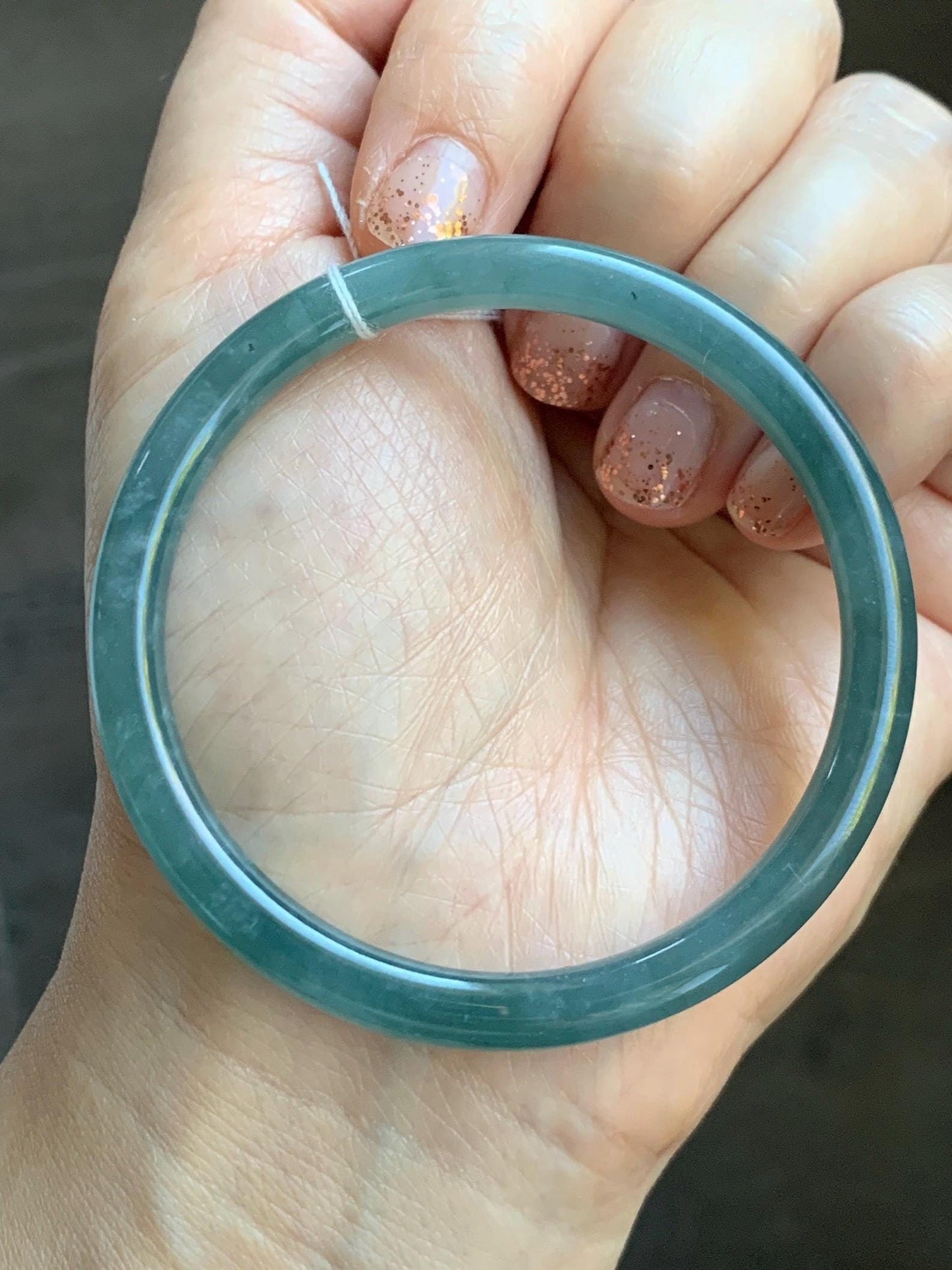 Certified Natural Grade A Guatemalan Icy Translucent Dusty Teal Blue Jade Jadeite Slim Bangle Bracelet 54.3mm 6.7” 天然冰危晴蓝翡翠细圆条手镯 476