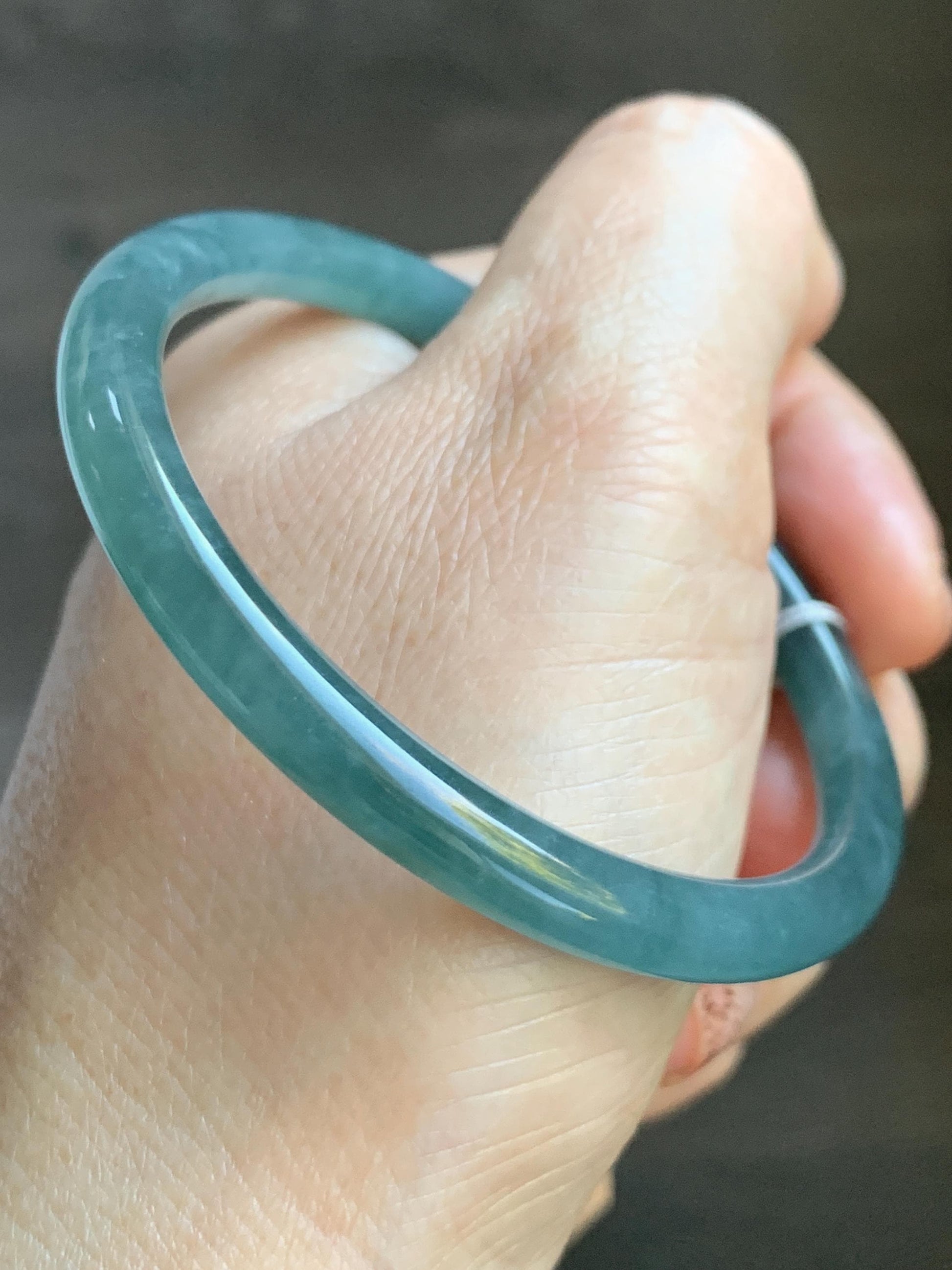 Certified Natural Grade A Guatemalan Icy Translucent Dusty Teal Blue Jade Jadeite Slim Bangle Bracelet 54.3mm 6.7” 天然冰危晴蓝翡翠细圆条手镯 476