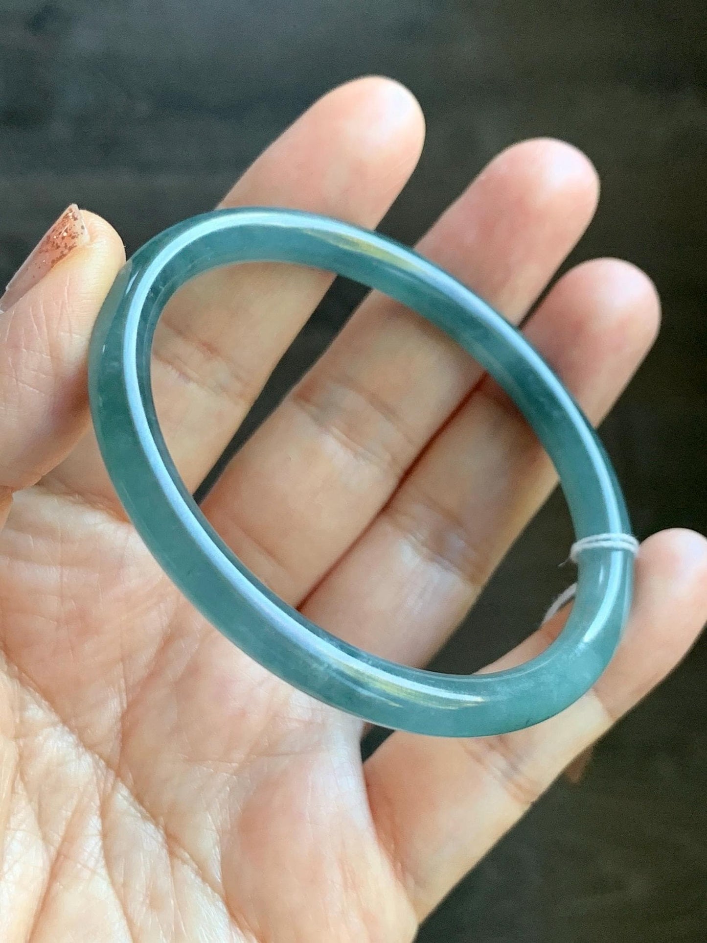 Certified Natural Grade A Guatemalan Icy Translucent Dusty Teal Blue Jade Jadeite Slim Bangle Bracelet 54.3mm 6.7” 天然冰危晴蓝翡翠细圆条手镯 476
