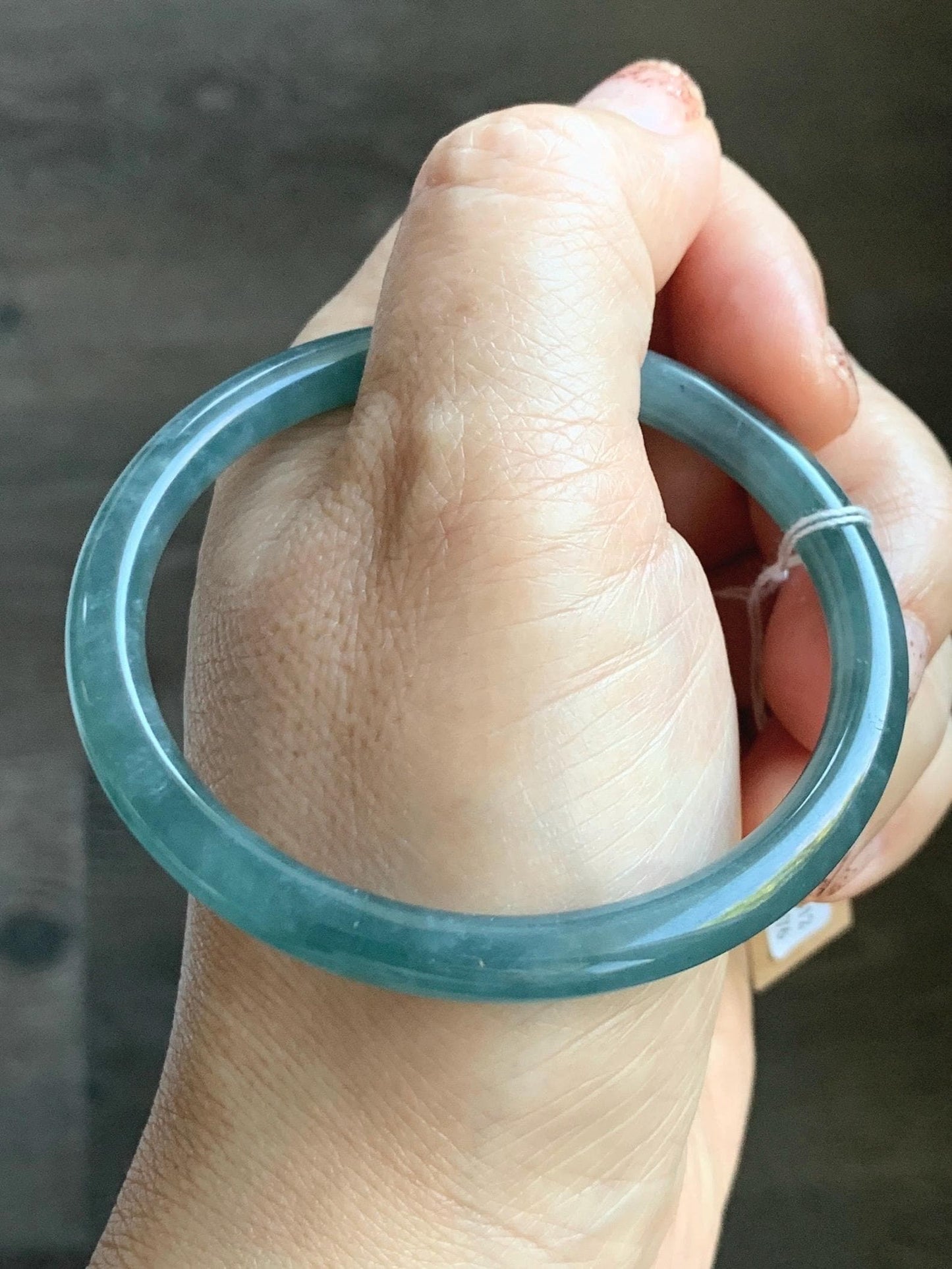Certified Natural Grade A Guatemalan Icy Translucent Dusty Teal Blue Jade Jadeite Slim Bangle Bracelet 54.3mm 6.7” 天然冰危晴蓝翡翠细圆条手镯 476