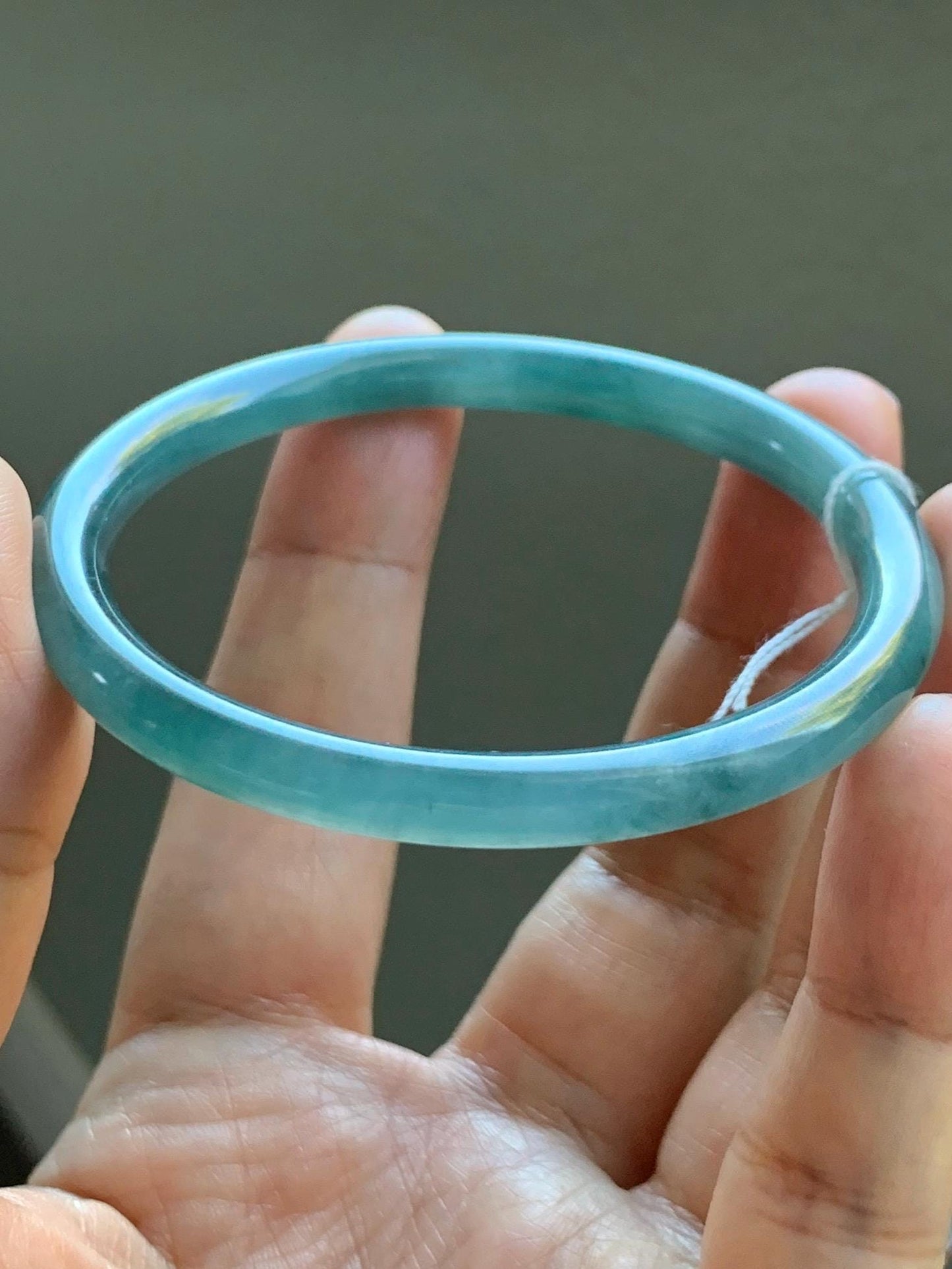 Certified Natural Grade A Guatemalan Icy Translucent Dusty Teal Blue Jade Jadeite Slim Bangle Bracelet 54.3mm 6.7” 天然冰危晴蓝翡翠细圆条手镯 476