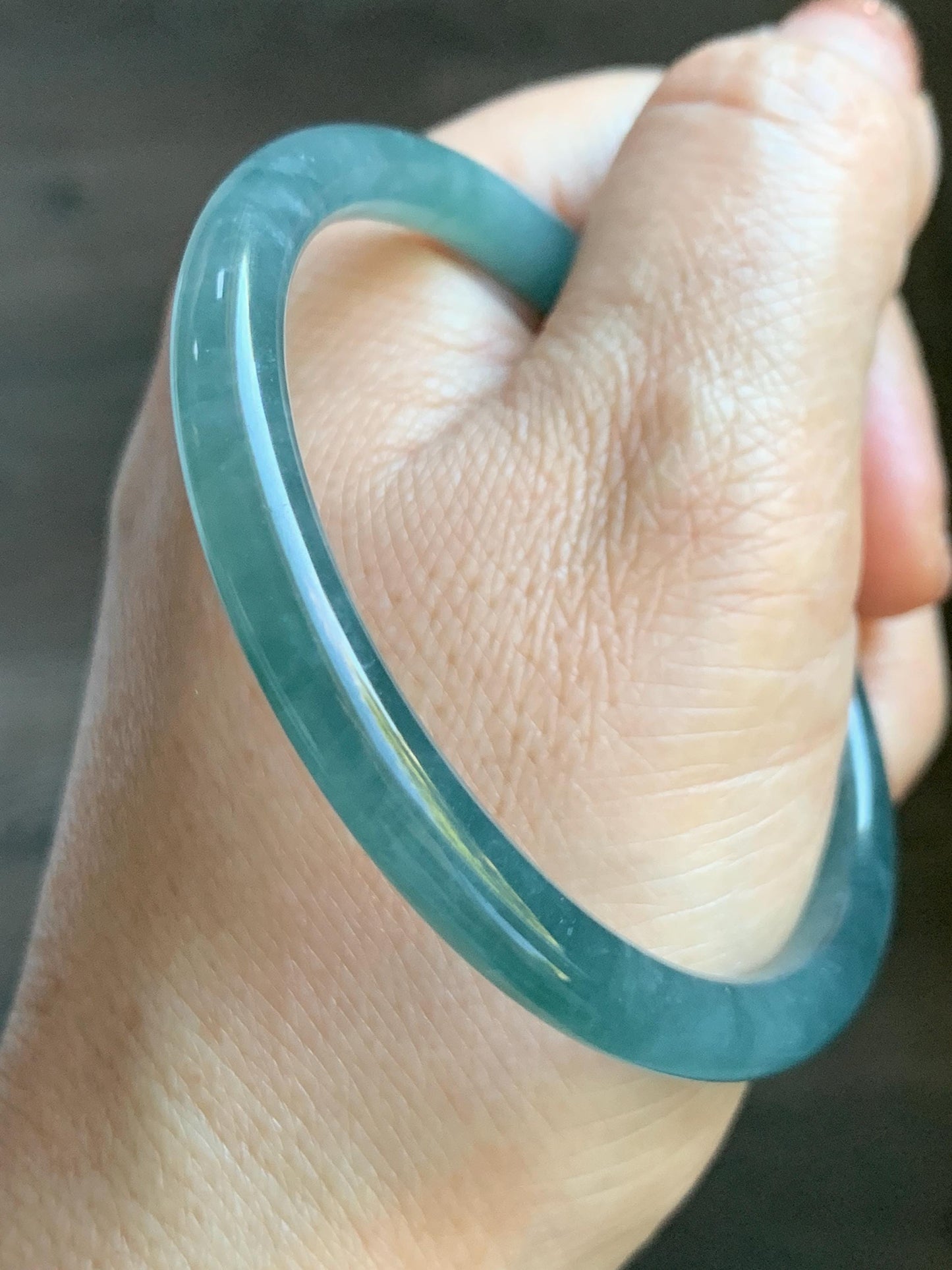 Certified Natural Grade A Guatemalan Icy Translucent Dusty Teal Blue Jade Jadeite Slim Bangle Bracelet 54.3mm 6.7” 天然冰危晴蓝翡翠细圆条手镯 476