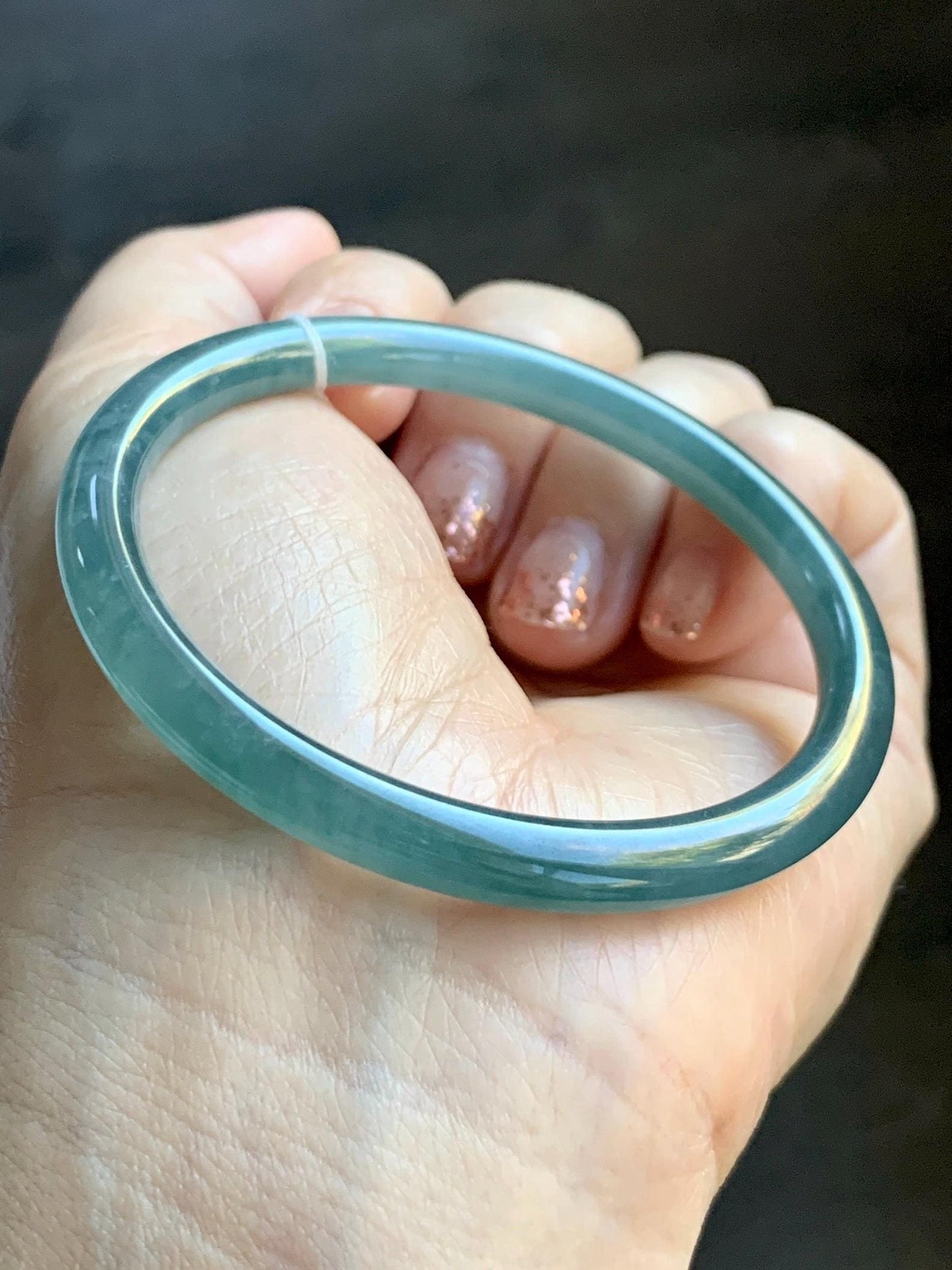 Certified Natural Grade A Guatemalan Icy Translucent Dusty Teal Blue Jade Jadeite Slim Bangle Bracelet 54.3mm 6.7” 天然冰危晴蓝翡翠细圆条手镯 476