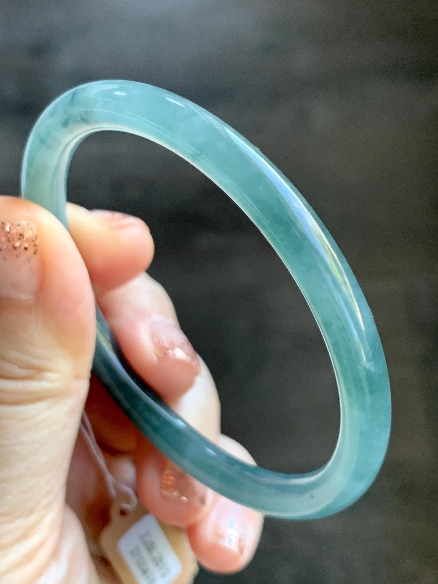Certified Natural Grade A Guatemalan Icy Translucent Dusty Teal Blue Jade Jadeite Slim Bangle Bracelet 54.3mm 6.7” 天然冰危晴蓝翡翠细圆条手镯 476