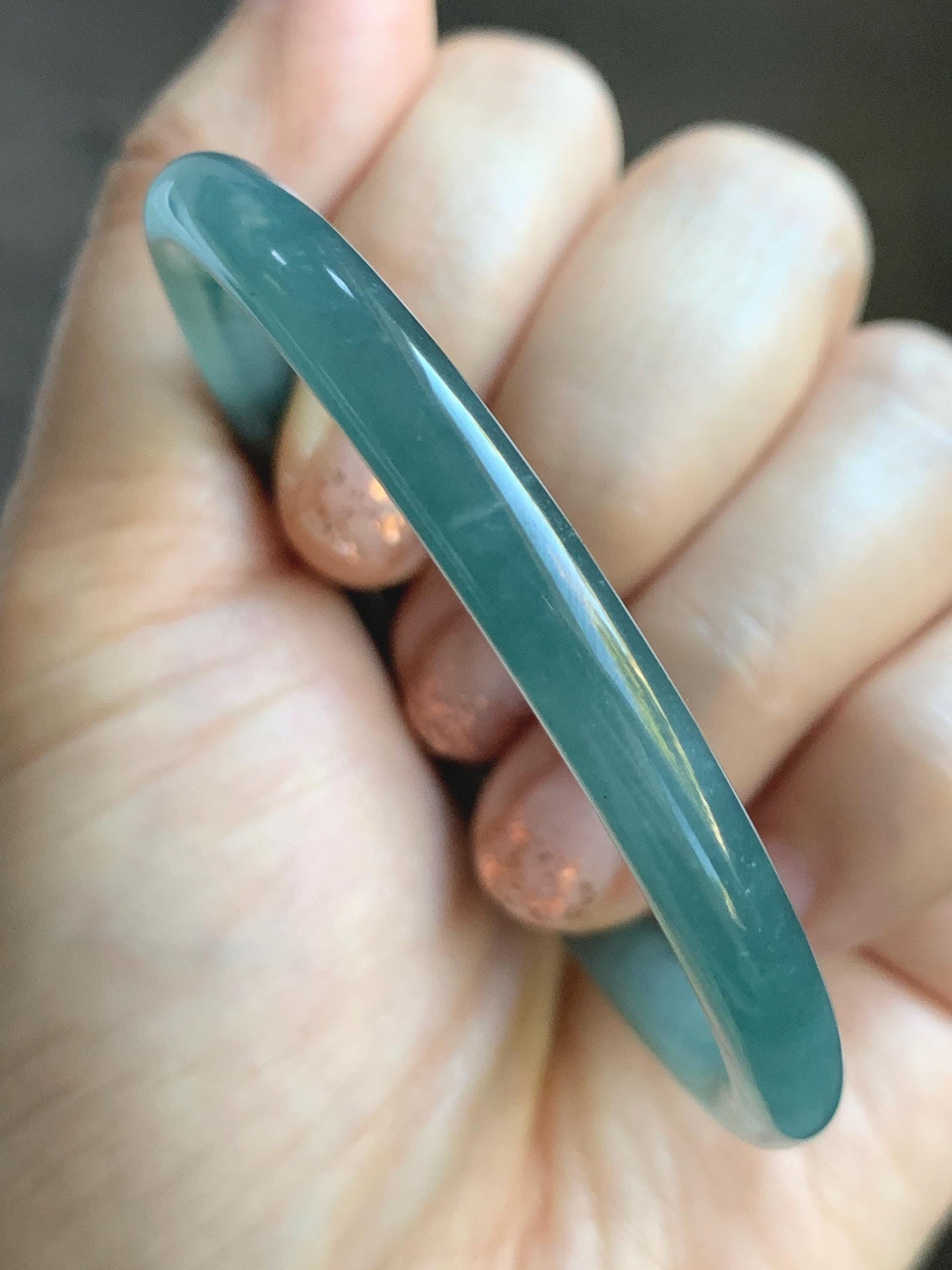 Certified Natural Grade A Guatemalan Icy Translucent Dusty Teal Blue Jade Jadeite Slim Bangle Bracelet 54.3mm 6.7” 天然冰危晴蓝翡翠细圆条手镯 476