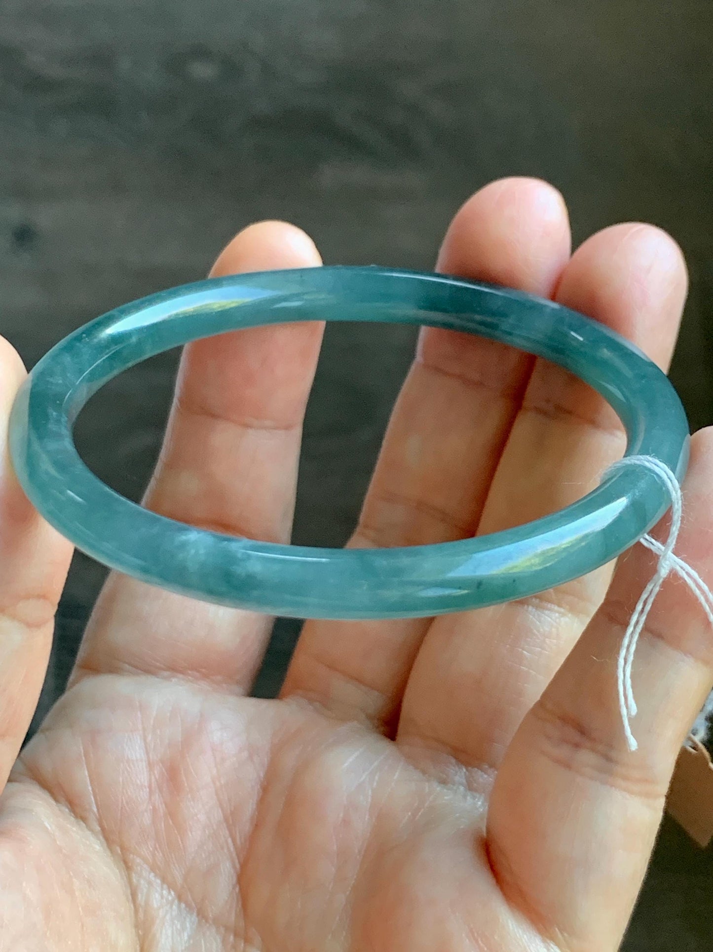 Certified Natural Grade A Guatemalan Icy Translucent Dusty Teal Blue Jade Jadeite Slim Bangle Bracelet 54.3mm 6.7” 天然冰危晴蓝翡翠细圆条手镯 476