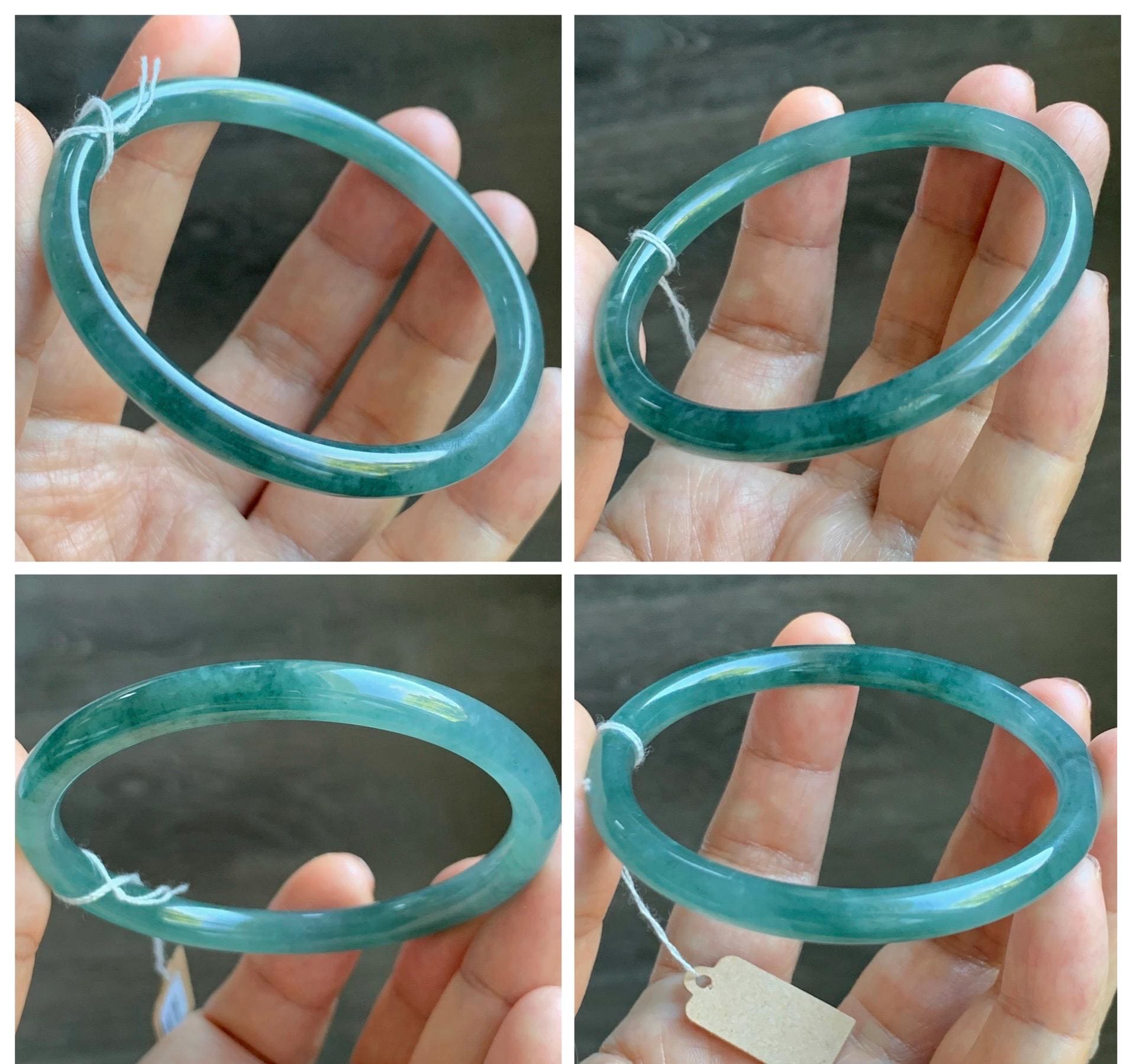 Certified Natural Grade A Guatemalan Icy Translucent Dusty Teal Blue Jade Jadeite Slim Bangle Bracelet 54.93mm 6.79” 天然冰危晴蓝翡翠细圆条手镯 477