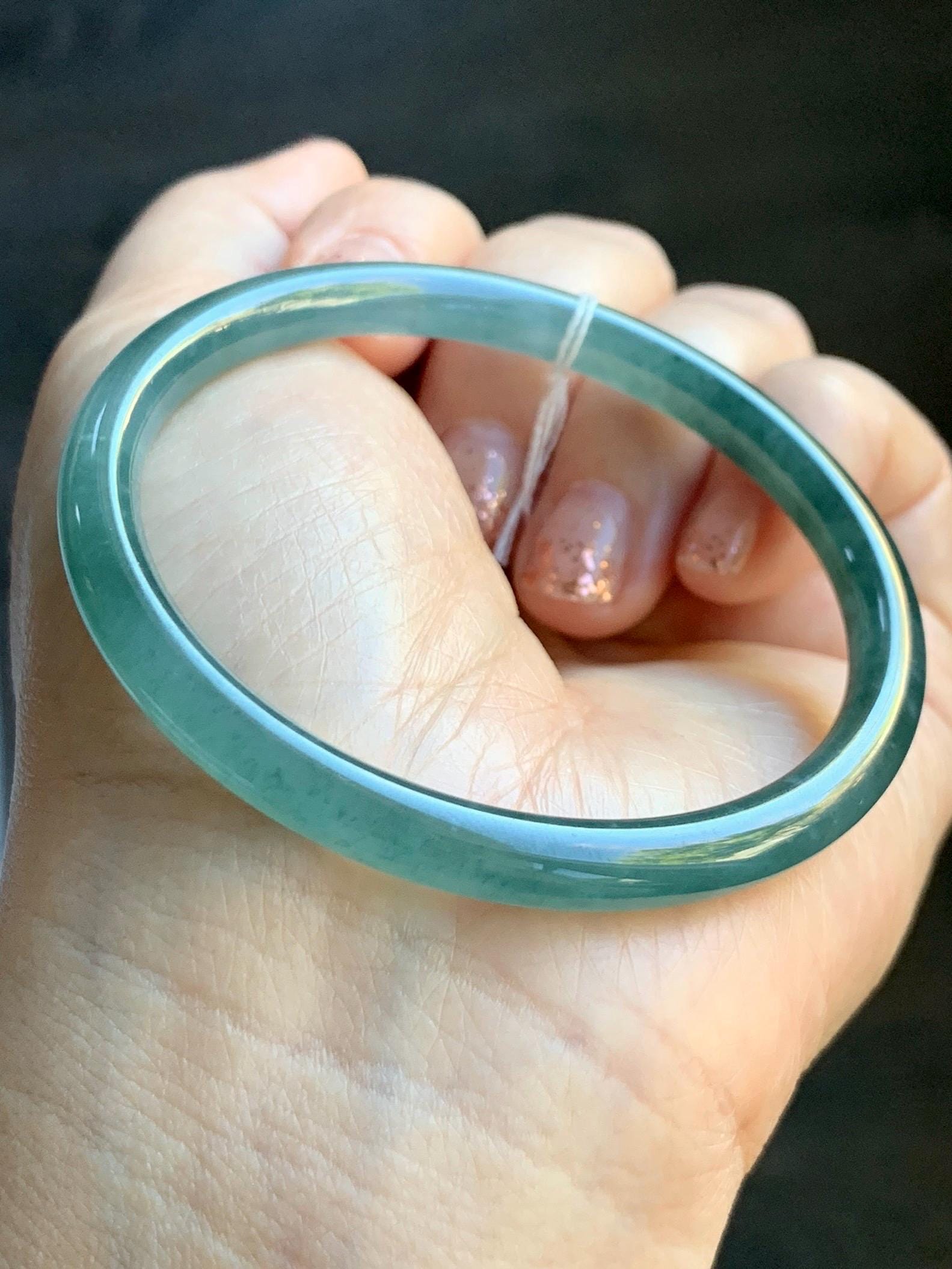 Certified Natural Grade A Guatemalan Icy Translucent Dusty Teal Blue Jade Jadeite Slim Bangle Bracelet 54.93mm 6.79” 天然冰危晴蓝翡翠细圆条手镯 477