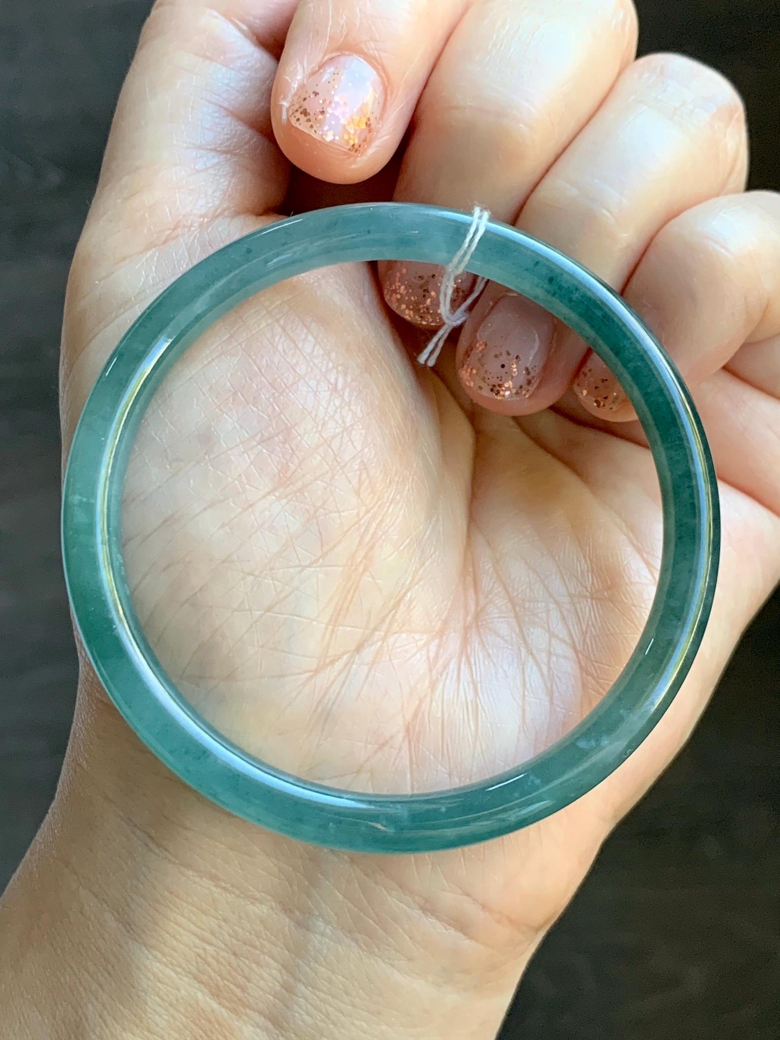 Certified Natural Grade A Guatemalan Icy Translucent Dusty Teal Blue Jade Jadeite Slim Bangle Bracelet 54.93mm 6.79” 天然冰危晴蓝翡翠细圆条手镯 477
