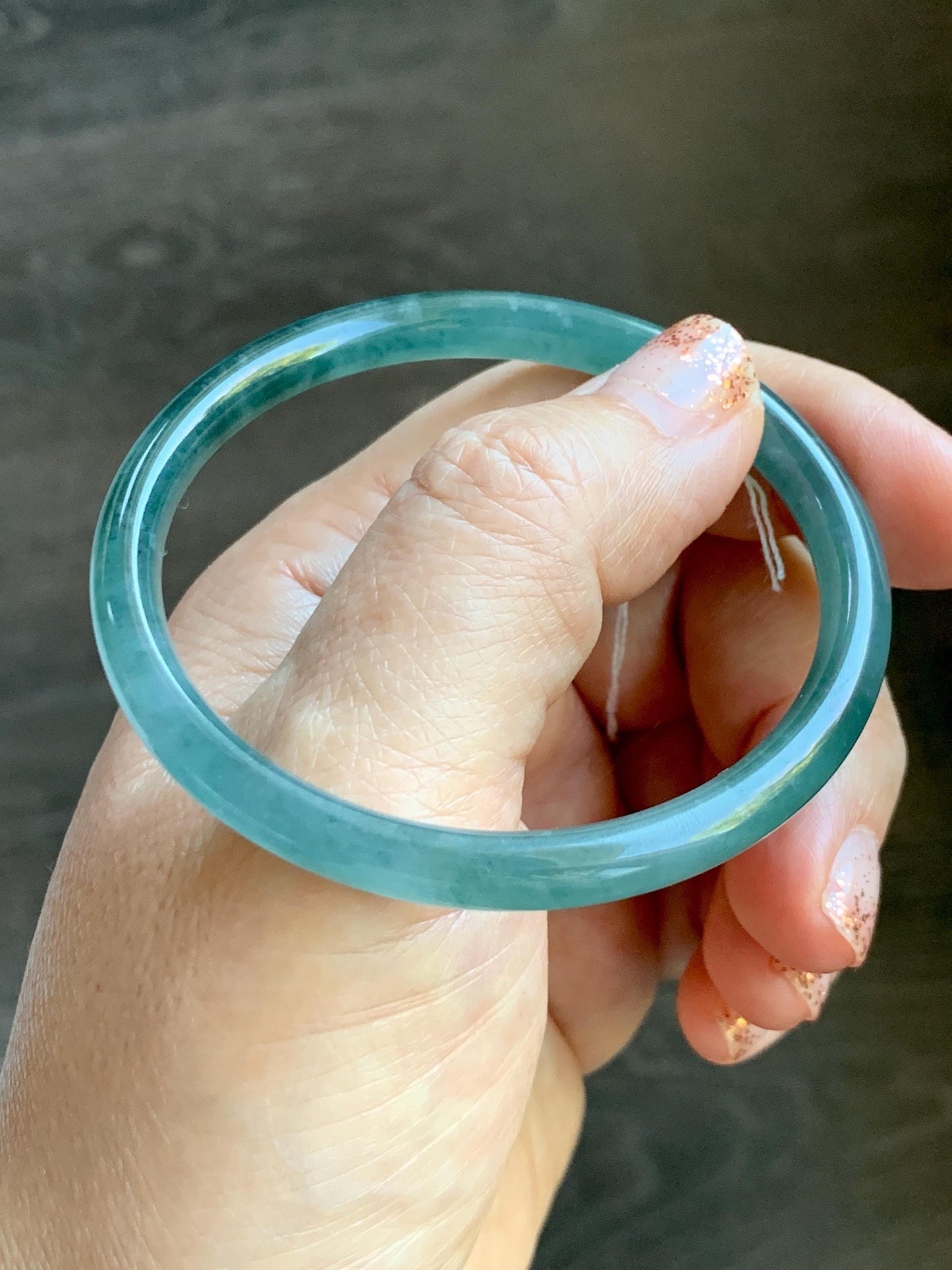 Certified Natural Grade A Guatemalan Icy Translucent Dusty Teal Blue Jade Jadeite Slim Bangle Bracelet 54.93mm 6.79” 天然冰危晴蓝翡翠细圆条手镯 477