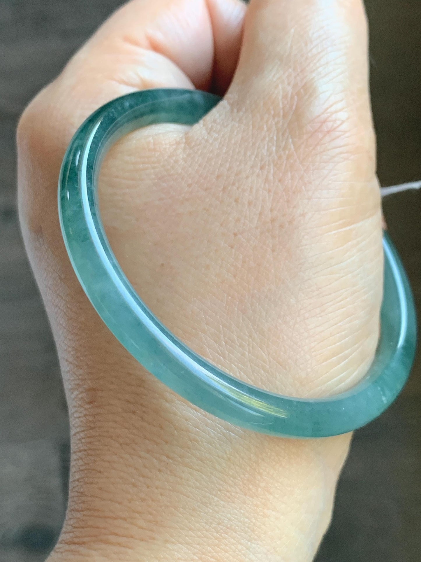 Certified Natural Grade A Guatemalan Icy Translucent Dusty Teal Blue Jade Jadeite Slim Bangle Bracelet 54.93mm 6.79” 天然冰危晴蓝翡翠细圆条手镯 477