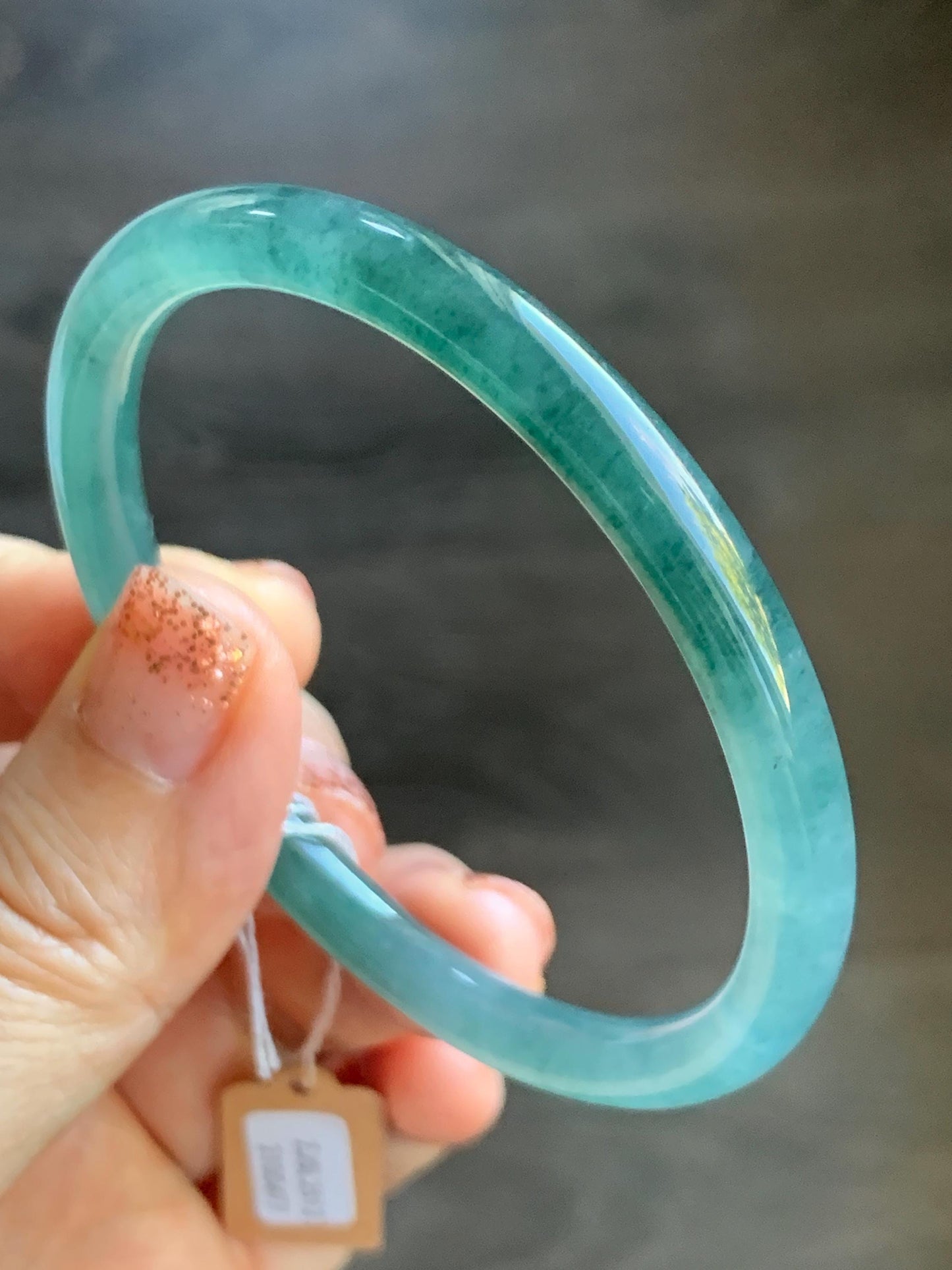 Certified Natural Grade A Guatemalan Icy Translucent Dusty Teal Blue Jade Jadeite Slim Bangle Bracelet 54.93mm 6.79” 天然冰危晴蓝翡翠细圆条手镯 477