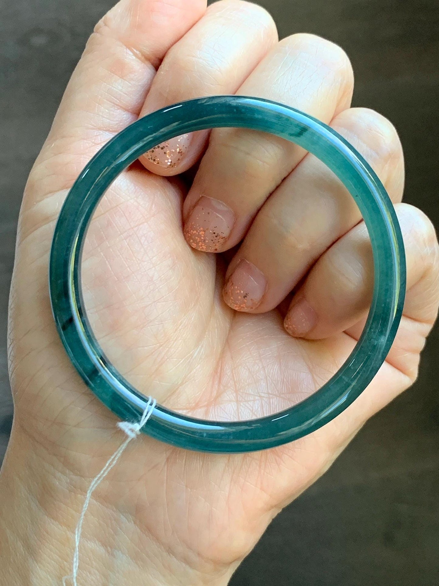 Certified Natural Grade A Guatemalan Icy Translucent Intense Teal Green Jade Jadeite Bangle Bracelet 55.7mm 6.88” 19g 天然冰危深蓝绿翡翠细圆条手镯 468