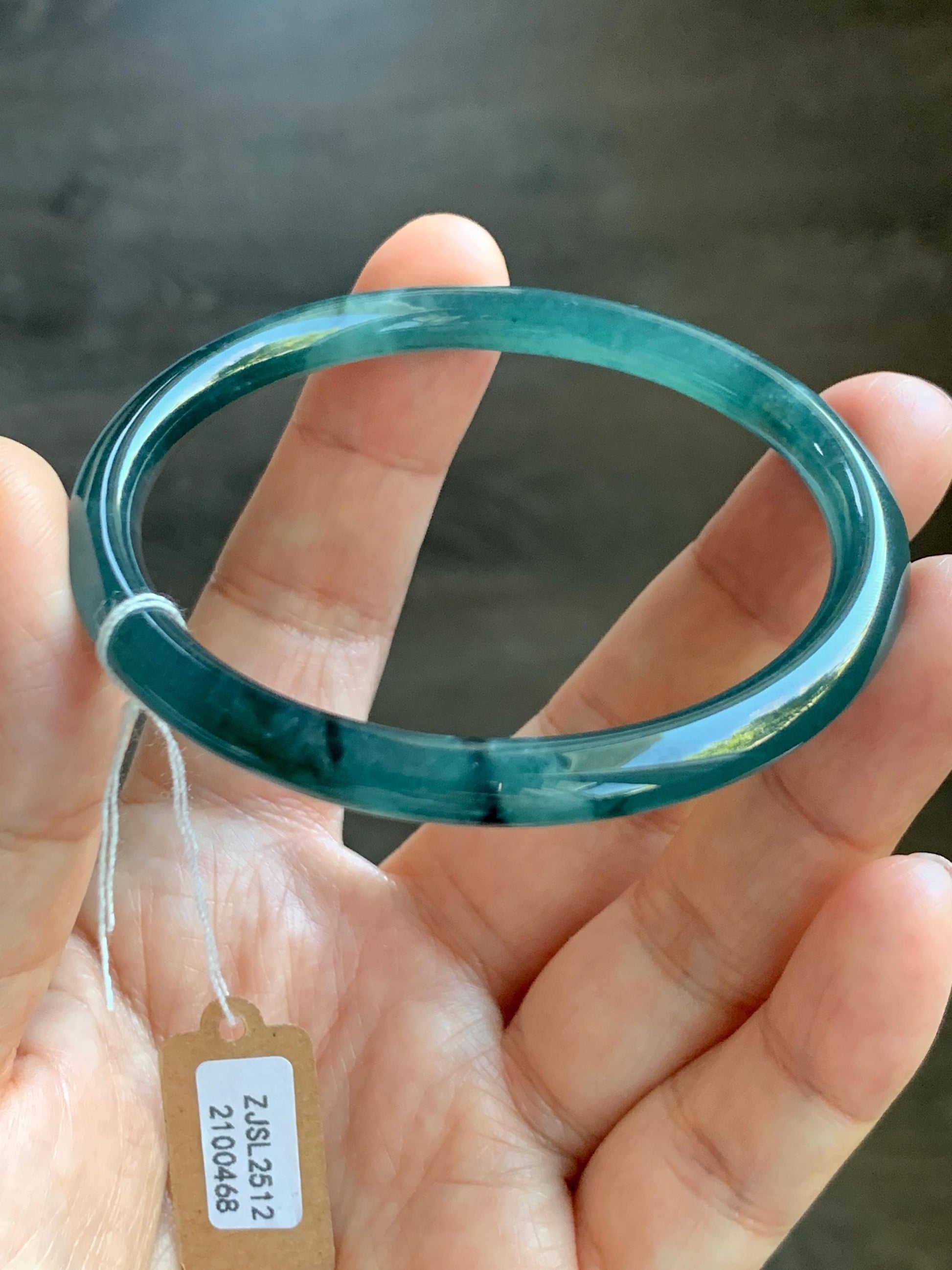 Certified Natural Grade A Guatemalan Icy Translucent Intense Teal Green Jade Jadeite Bangle Bracelet 55.7mm 6.88” 19g 天然冰危深蓝绿翡翠细圆条手镯 468