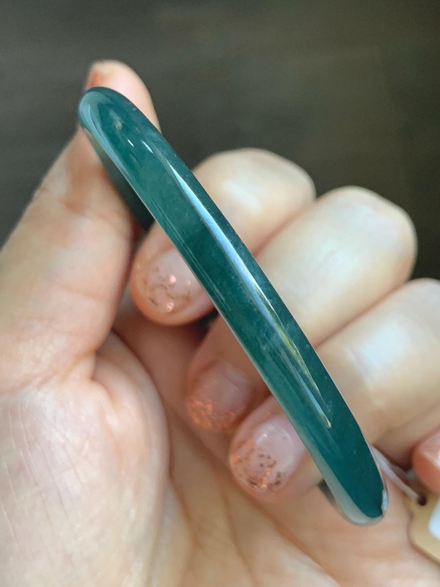 Certified Natural Grade A Guatemalan Icy Translucent Intense Teal Green Jade Jadeite Bangle Bracelet 55.7mm 6.88” 19g 天然冰危深蓝绿翡翠细圆条手镯 468