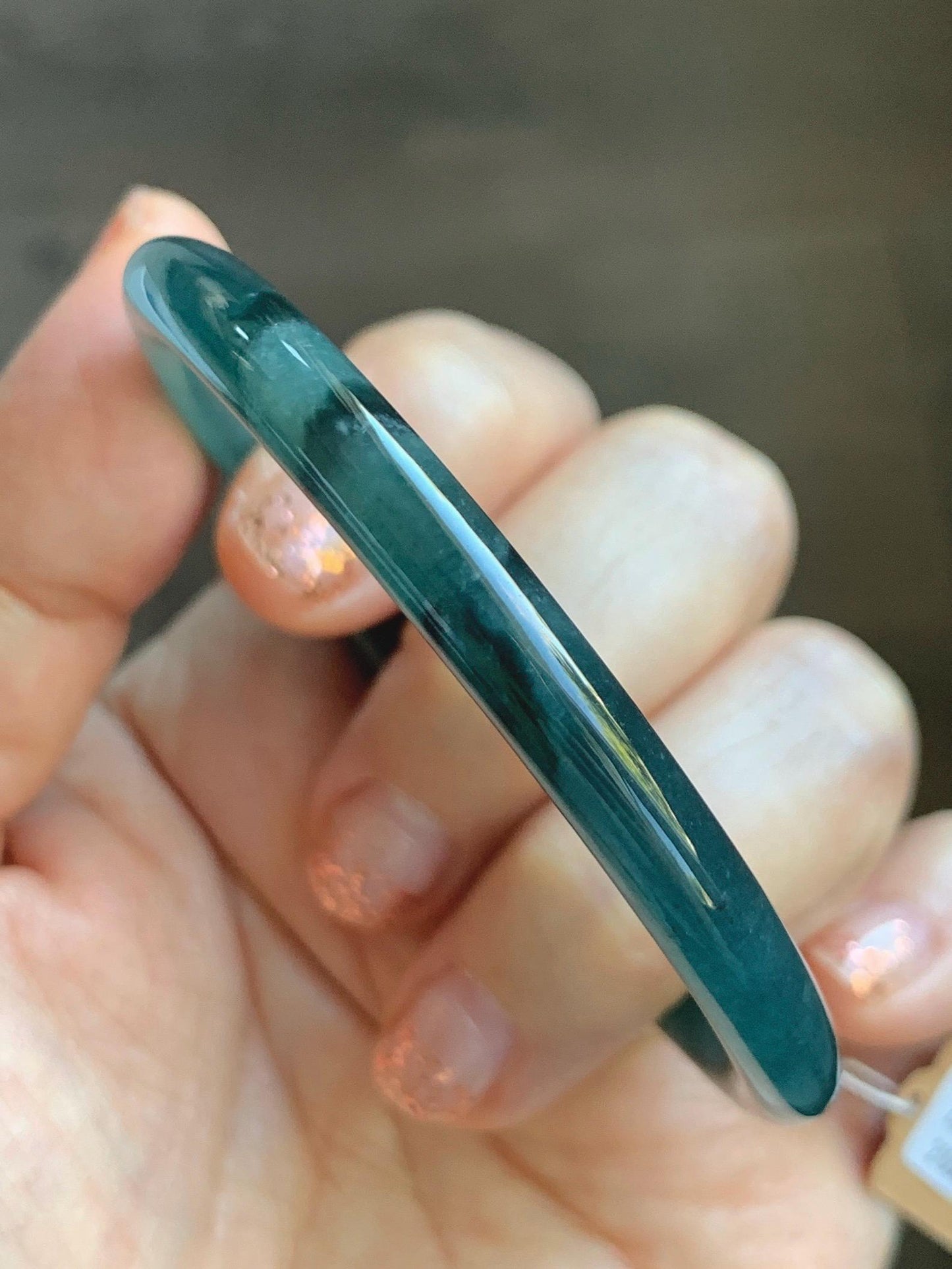 Certified Natural Grade A Guatemalan Icy Translucent Intense Teal Green Jade Jadeite Bangle Bracelet 55.7mm 6.88” 19g 天然冰危深蓝绿翡翠细圆条手镯 468