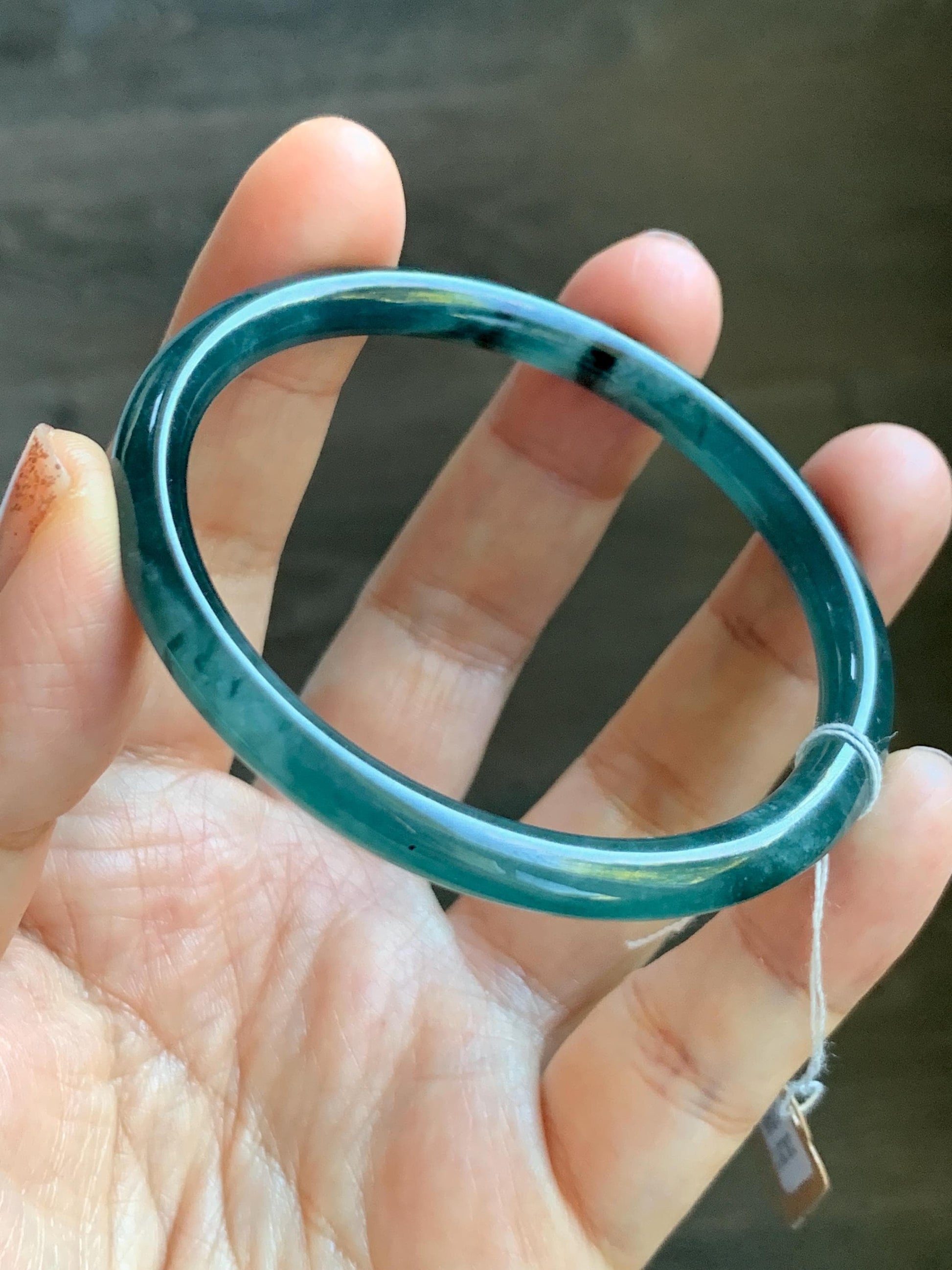 Certified Natural Grade A Guatemalan Icy Translucent Intense Teal Green Jade Jadeite Bangle Bracelet 55.7mm 6.88” 19g 天然冰危深蓝绿翡翠细圆条手镯 468