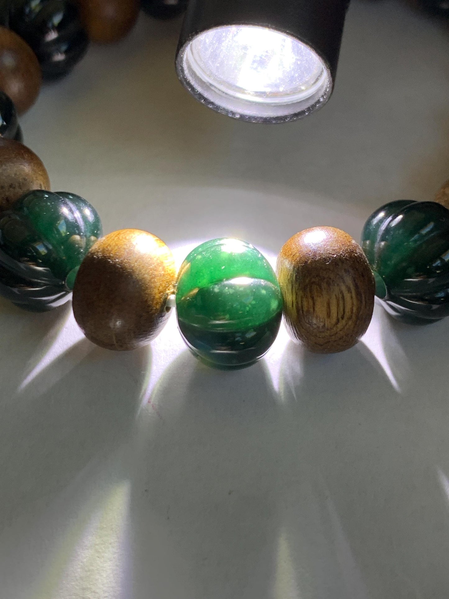 Natural Grade A Guatemalan Icy Translucent Dark Teal Blue Jade Jadeite Pumpkin Beads & Wood Beads Beaded Bracelet 6.5" 天然冰危深蓝翡翠南瓜珠木珠手串NGZ