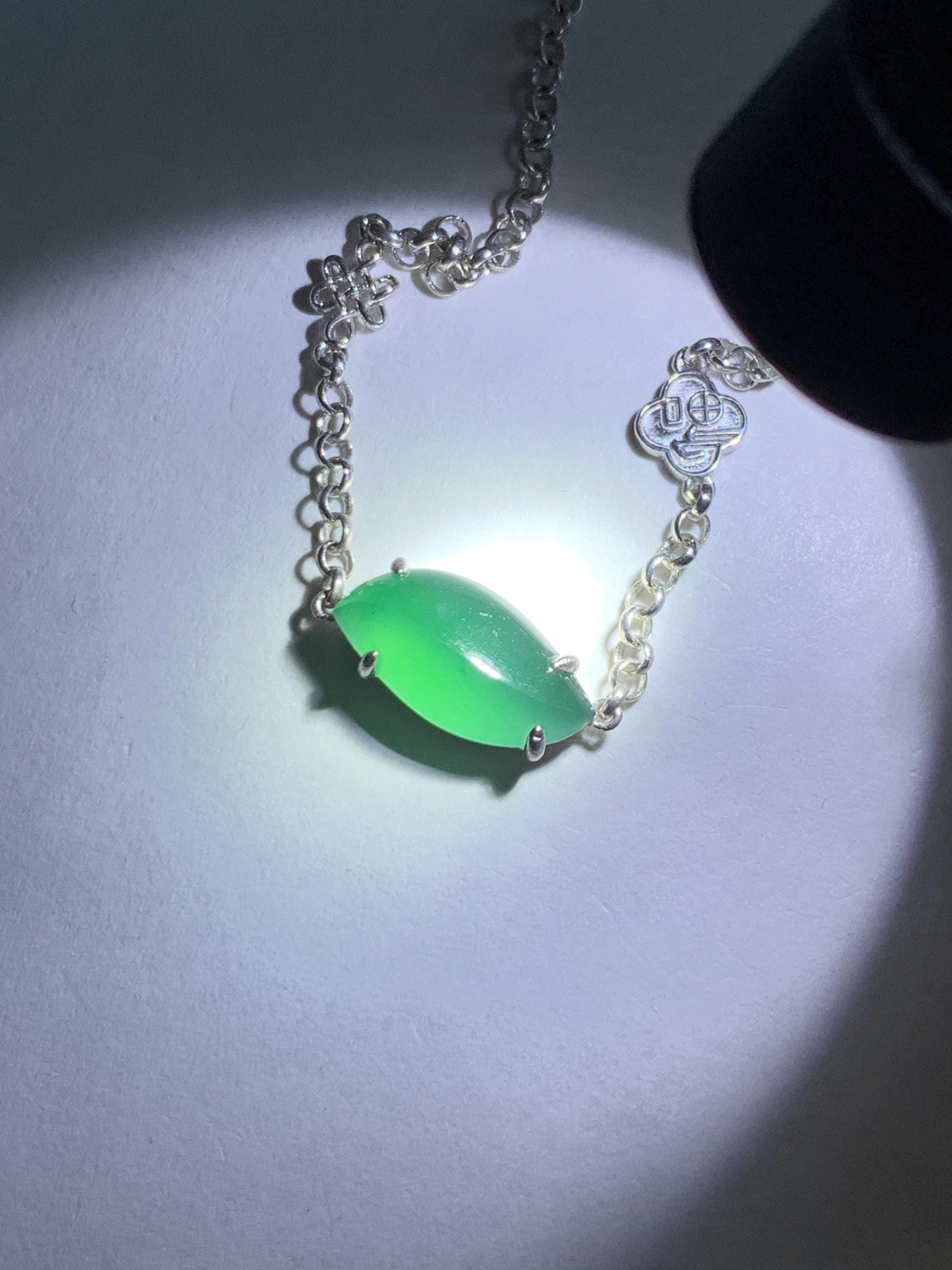Certified Natural Grade A Guatemalan Icy Translucent Rich Green Horse Eye Jade Jadeite Bracelet Sterling Silver 6.5-7.75” 天然冰危绿翡翠马眼手链 166
