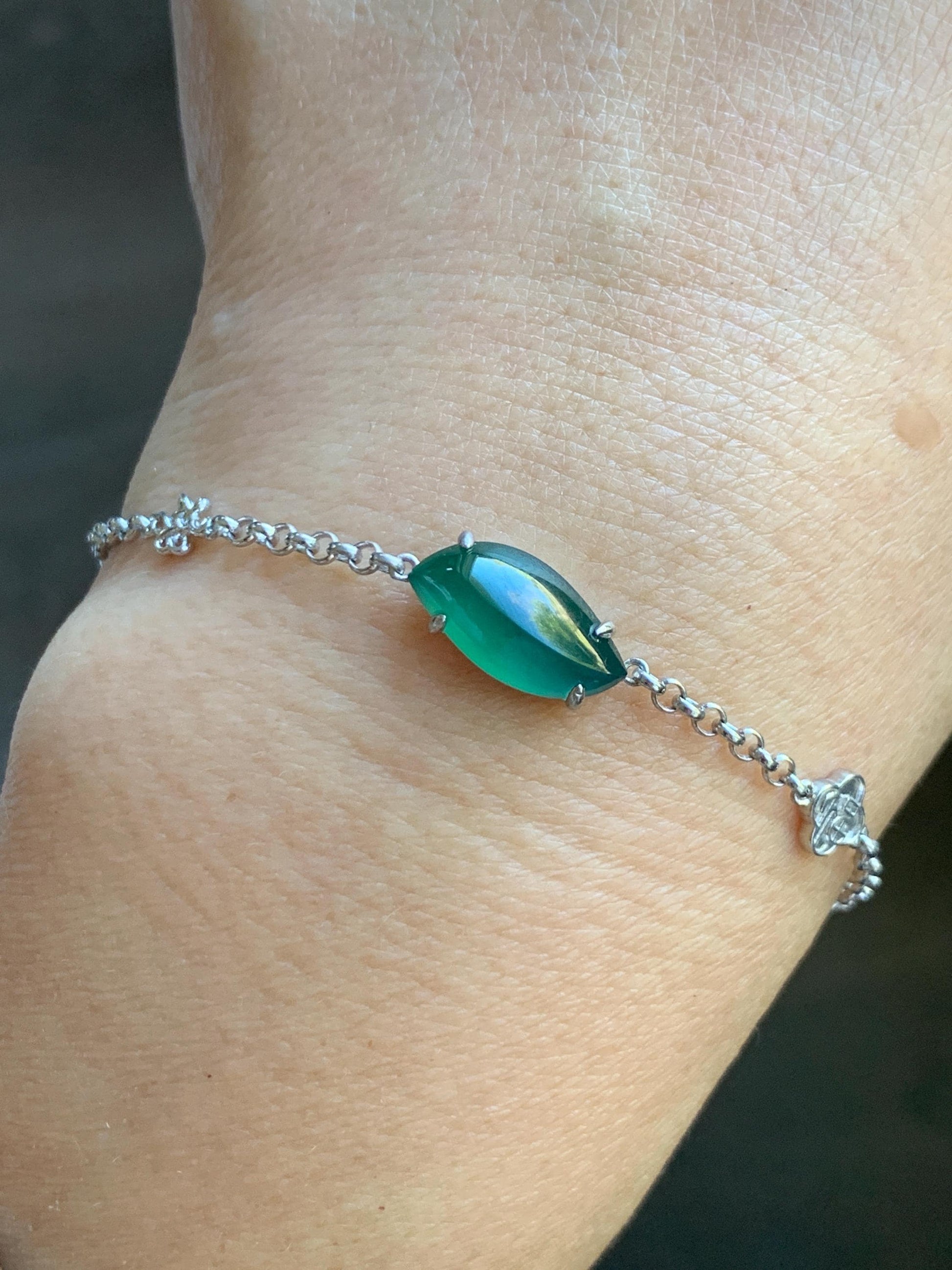 Certified Natural Grade A Guatemalan Icy Translucent Rich Green Horse Eye Jade Jadeite Bracelet Sterling Silver 6.5-7.75” 天然冰危绿翡翠马眼手链 166