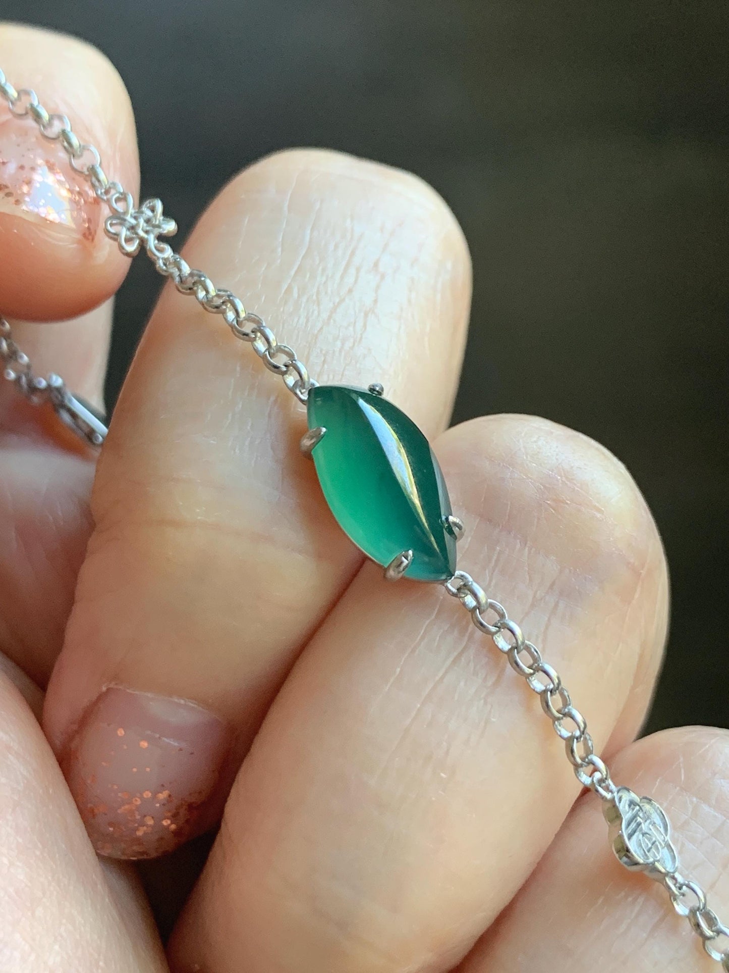 Certified Natural Grade A Guatemalan Icy Translucent Rich Green Horse Eye Jade Jadeite Bracelet Sterling Silver 6.5-7.75” 天然冰危绿翡翠马眼手链 166