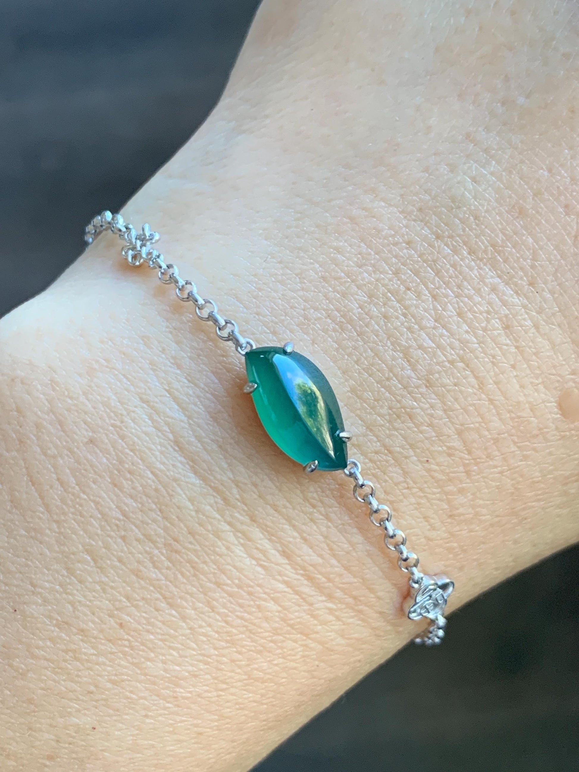 Certified Natural Grade A Guatemalan Icy Translucent Rich Green Horse Eye Jade Jadeite Bracelet Sterling Silver 6.5-7.75” 天然冰危绿翡翠马眼手链 166