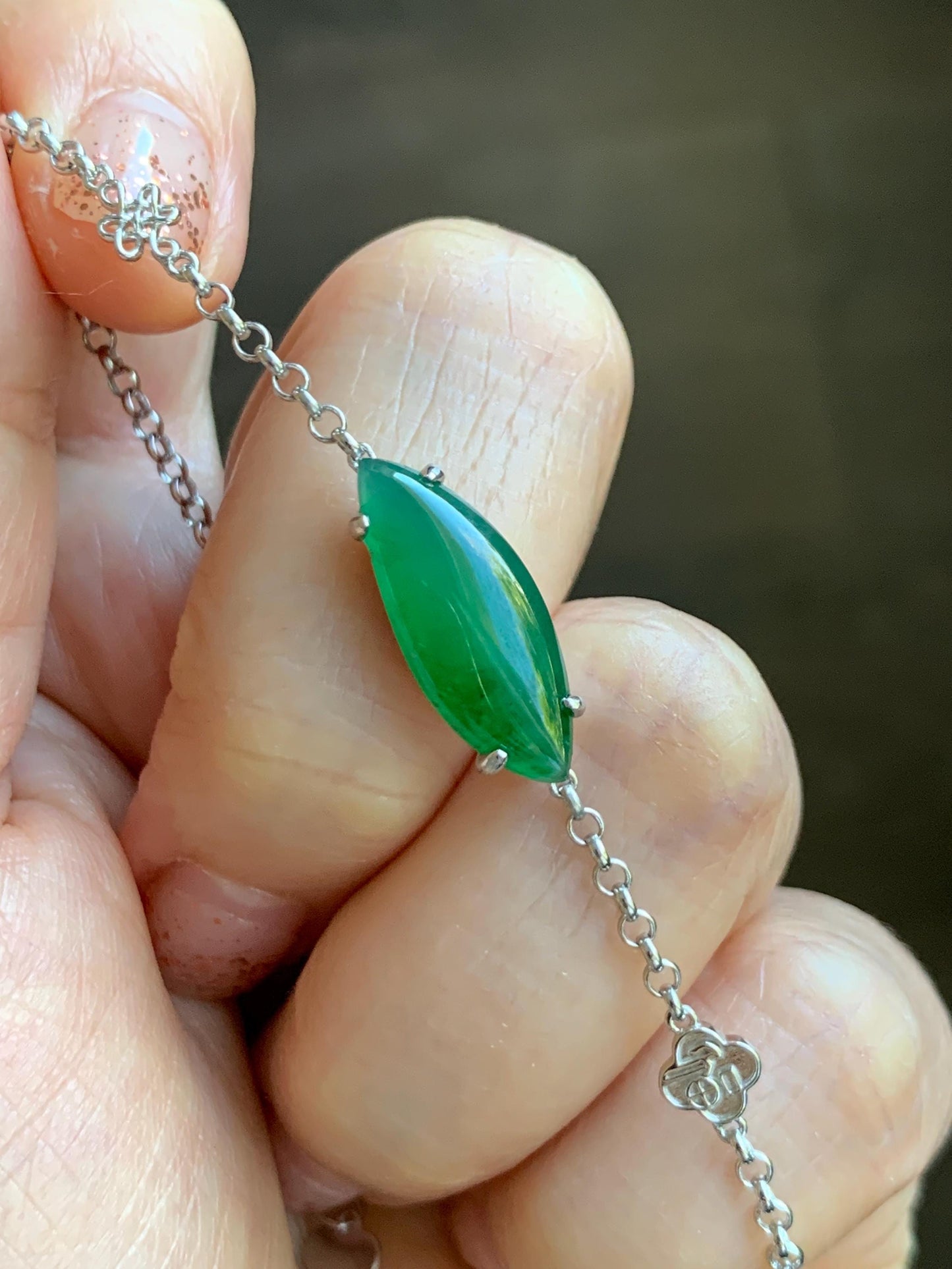 Certified Natural Grade A Guatemalan Icy Translucent Vibrant Green Horse Eye Jade Jadeite Bracelet Sterling Silver 6.25”-7.5” 天然冰危绿翡翠马眼手链164