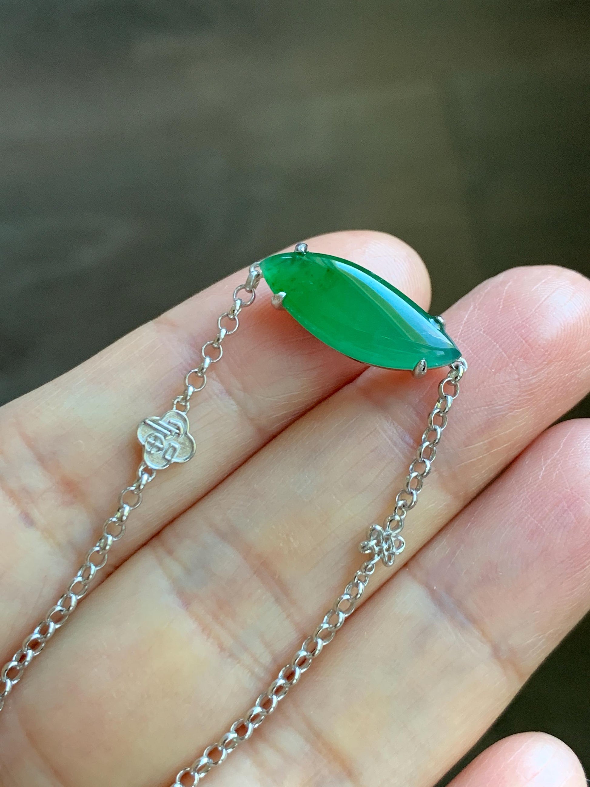 Certified Natural Grade A Guatemalan Icy Translucent Vibrant Green Horse Eye Jade Jadeite Bracelet Sterling Silver 6.25”-7.5” 天然冰危绿翡翠马眼手链164