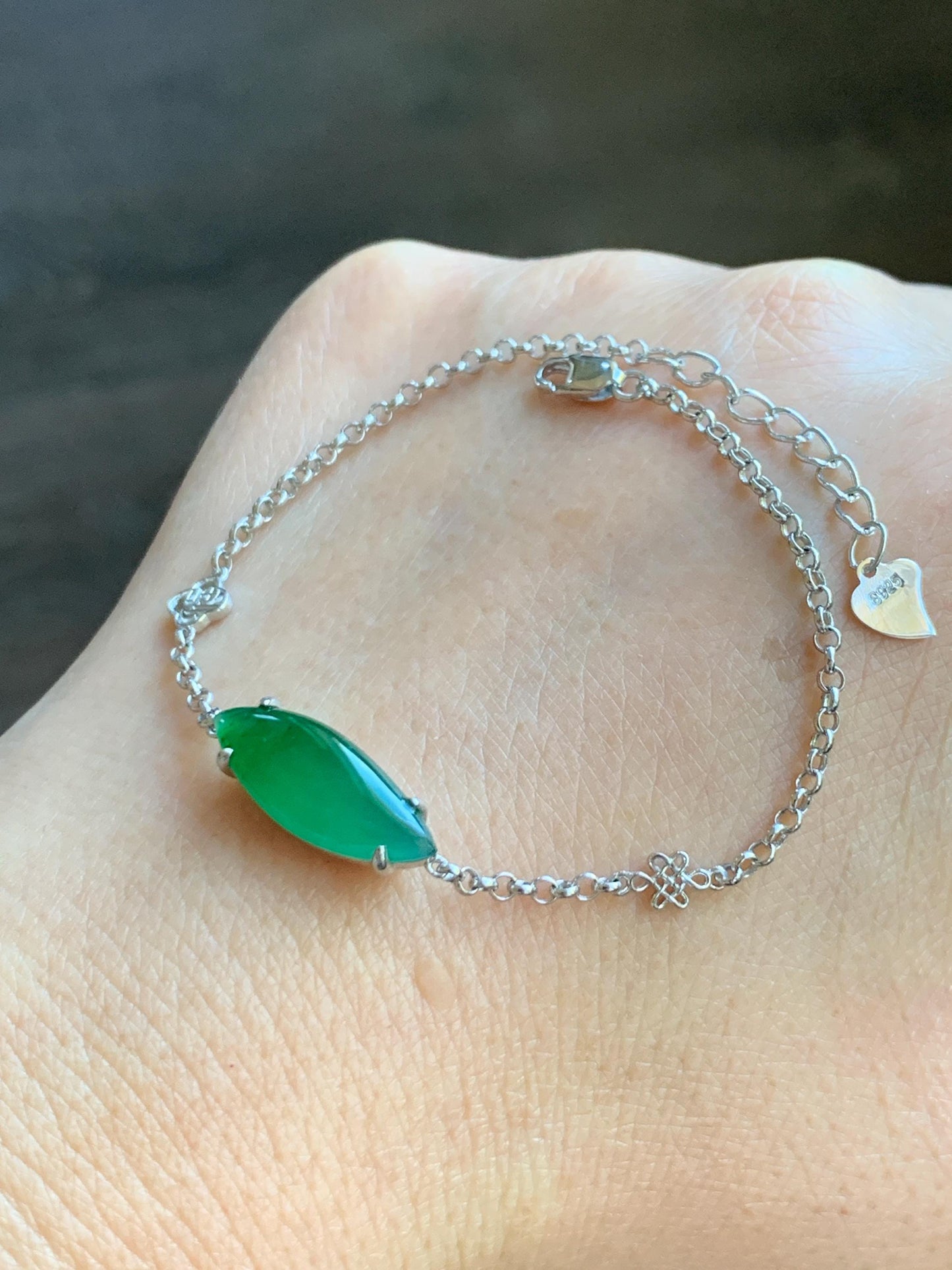 Certified Natural Grade A Guatemalan Icy Translucent Vibrant Green Horse Eye Jade Jadeite Bracelet Sterling Silver 6.25”-7.5” 天然冰危绿翡翠马眼手链164