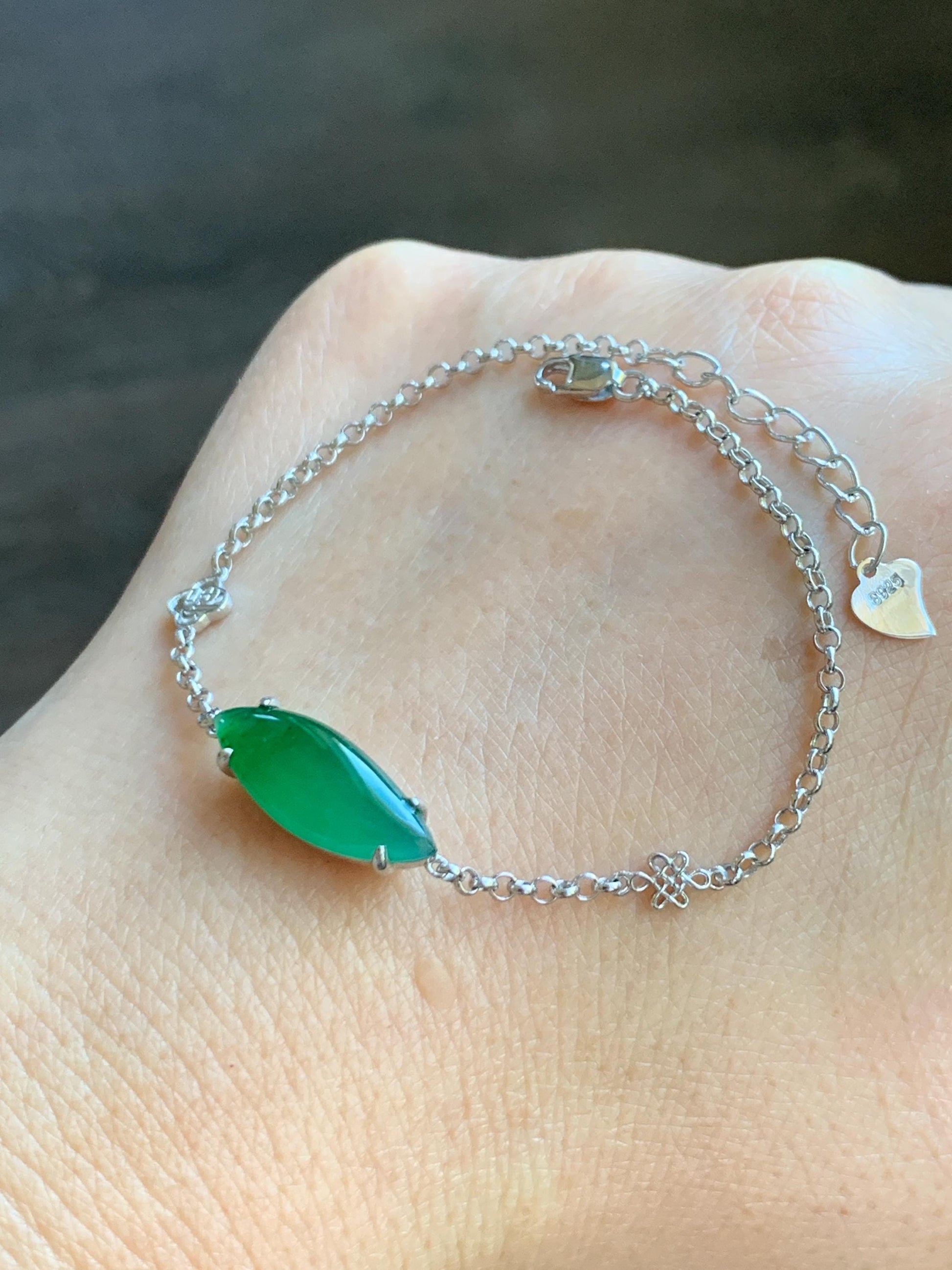 Certified Natural Grade A Guatemalan Icy Translucent Vibrant Green Horse Eye Jade Jadeite Bracelet Sterling Silver 6.25”-7.5” 天然冰危绿翡翠马眼手链164