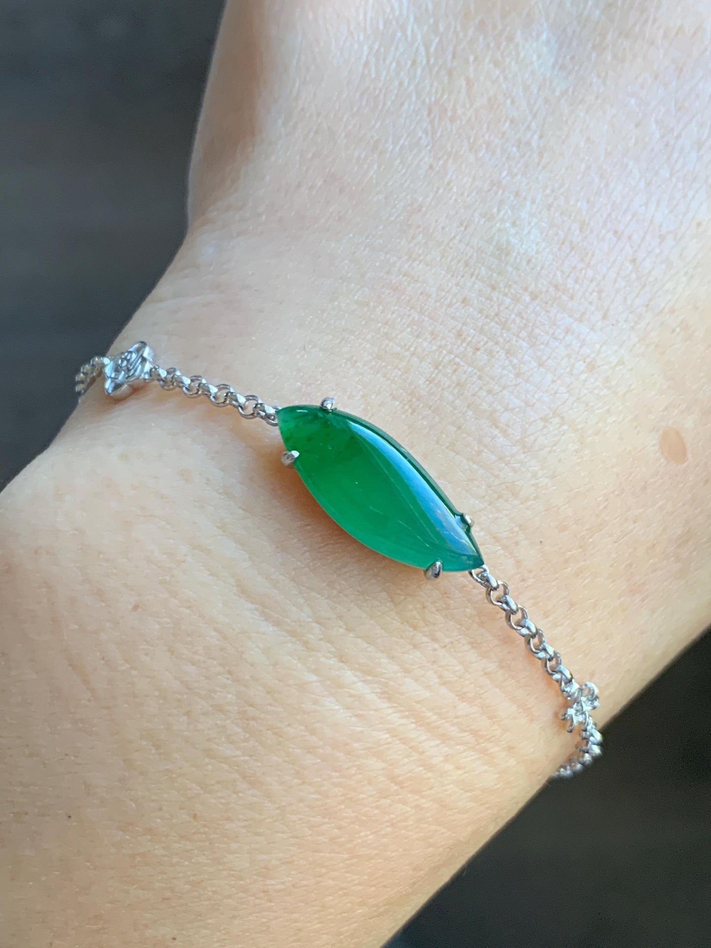 Certified Natural Grade A Guatemalan Icy Translucent Vibrant Green Horse Eye Jade Jadeite Bracelet Sterling Silver 6.25”-7.5” 天然冰危绿翡翠马眼手链164