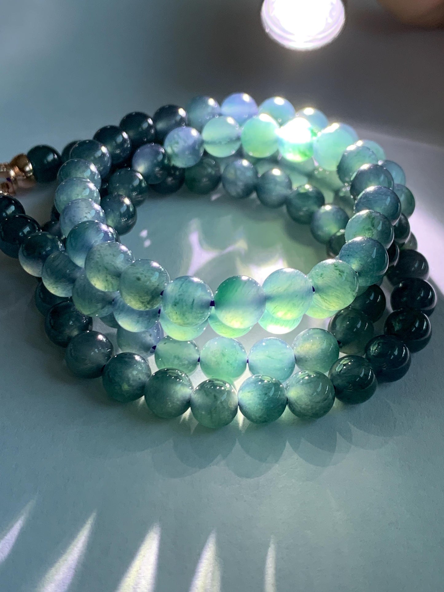 Certified Natural Grade A Guatemalan Icy Highly Translucent Dark Aegean Blue Jade Jadeite Beaded Necklace 5.2mm 24” 46g 天然冰胶危牛仔蓝翡翠圆珠项链 492