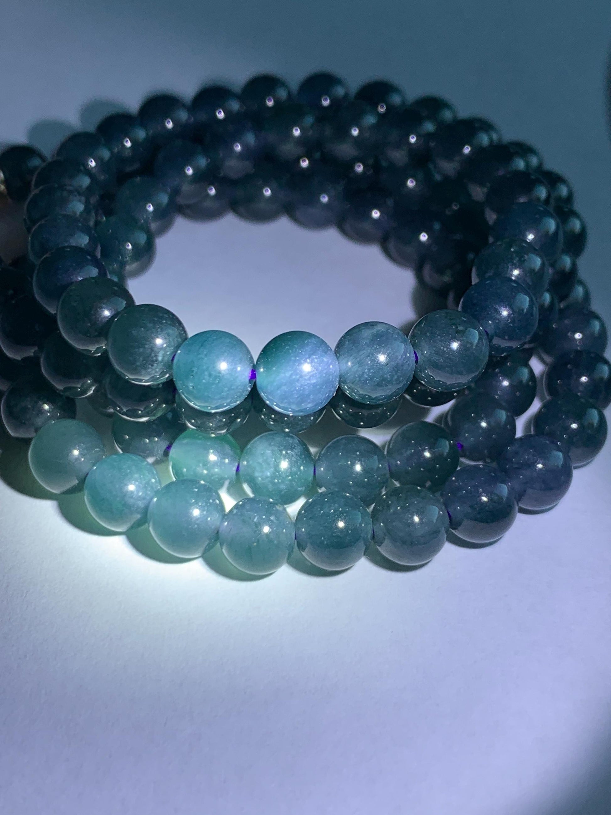 Certified Natural Grade A Guatemalan Icy Highly Translucent Dark Aegean Blue Jade Jadeite Beaded Necklace 5.2mm 24” 46g 天然冰胶危牛仔蓝翡翠圆珠项链 492