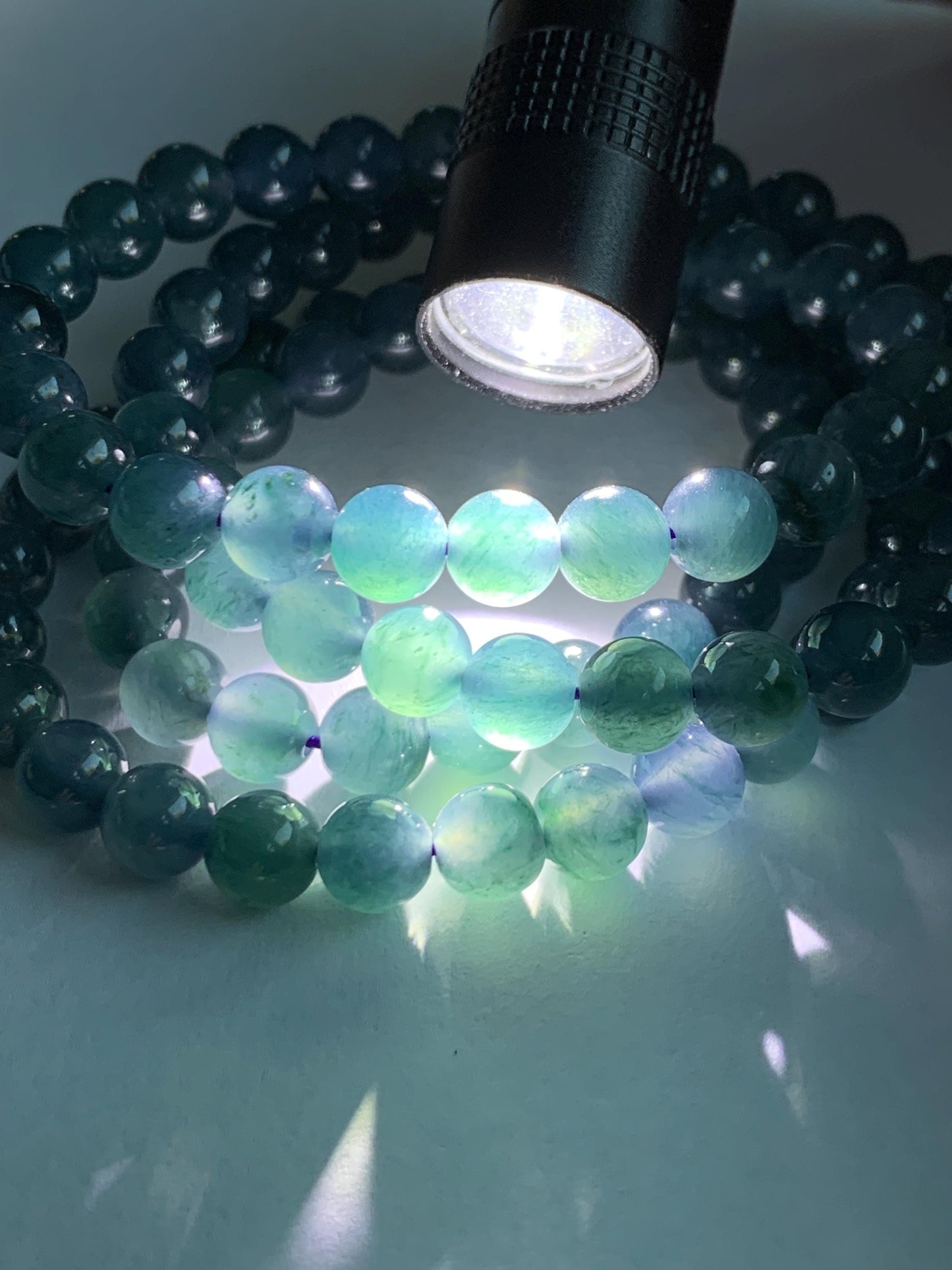 Certified Natural Grade A Guatemalan Icy Highly Translucent Dark Aegean Blue Jade Jadeite Beaded Necklace 5.2mm 24” 46g 天然冰胶危牛仔蓝翡翠圆珠项链 492