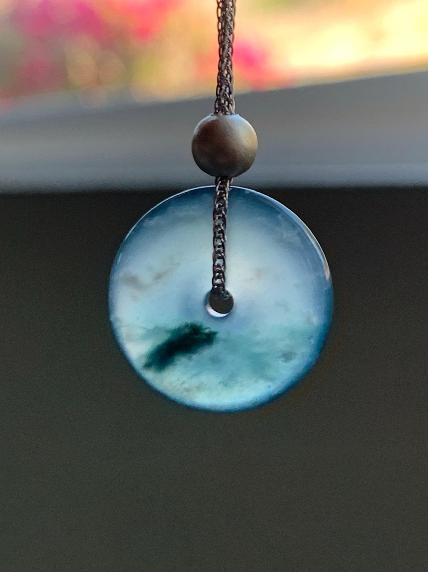 Natural Guatemalan Icy Translucent Bicolored Jade Jadeite Ping An Kou Donut Pendant Sterling Silver Necklace 16” 天然老种冰危紫翡翠平安扣吊坠项链 MWK149